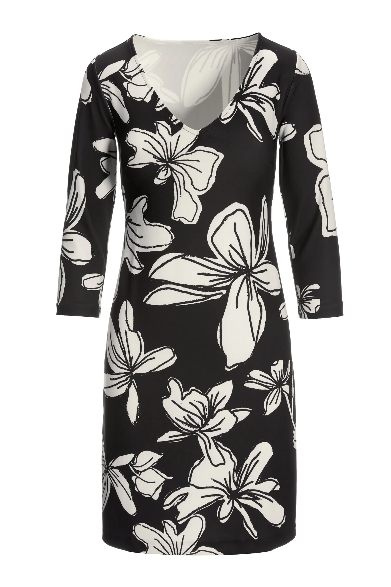 Beyond Travel Hibiscus Floral V Neck Dress Jet Black/Ivory Coast - Futureuc