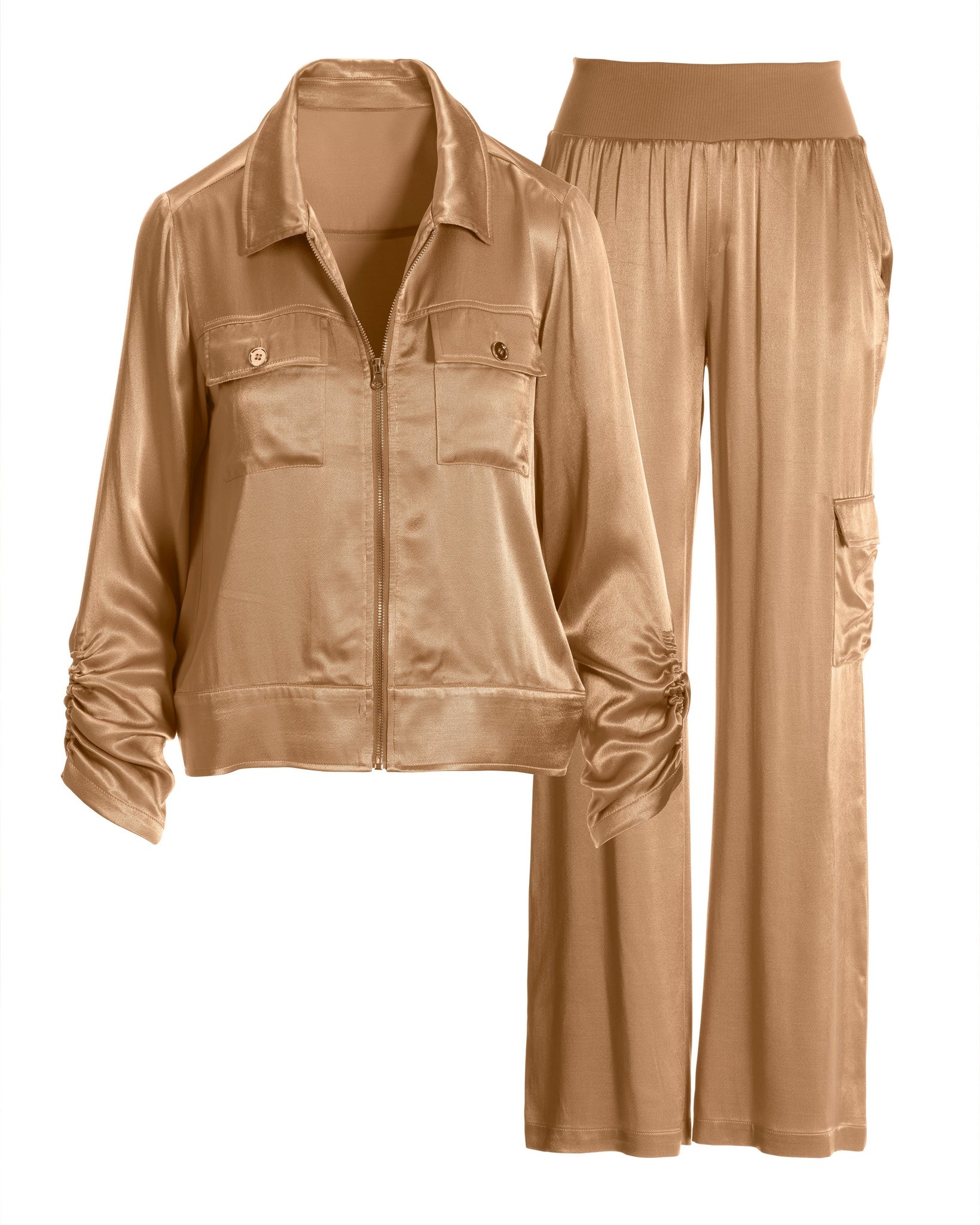 Charmeuse Utility Zip Wide Leg Cargo Set Champagne - Futureuc