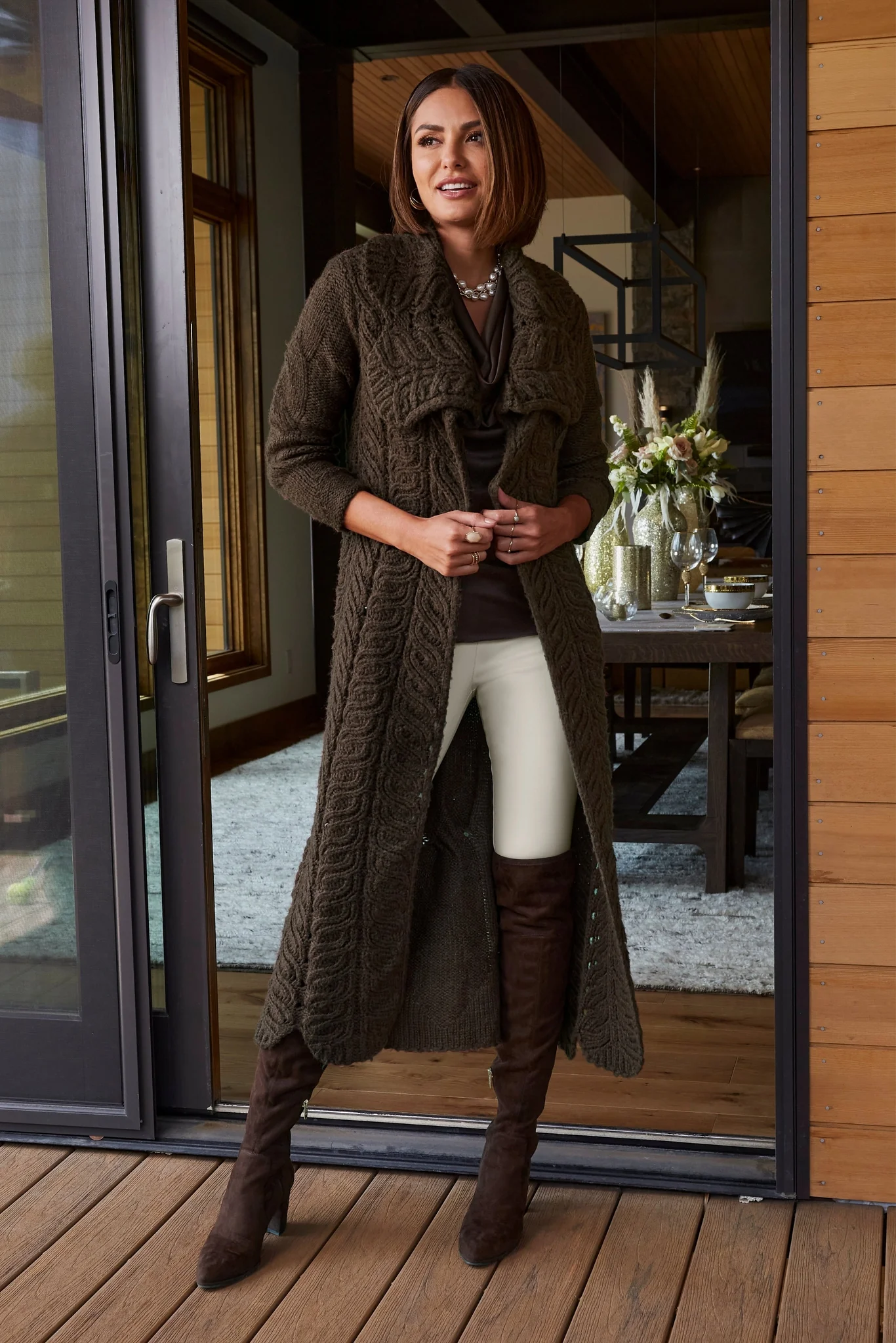 Cable Detail Duster Sweater Chocolate Brown - Futureuc