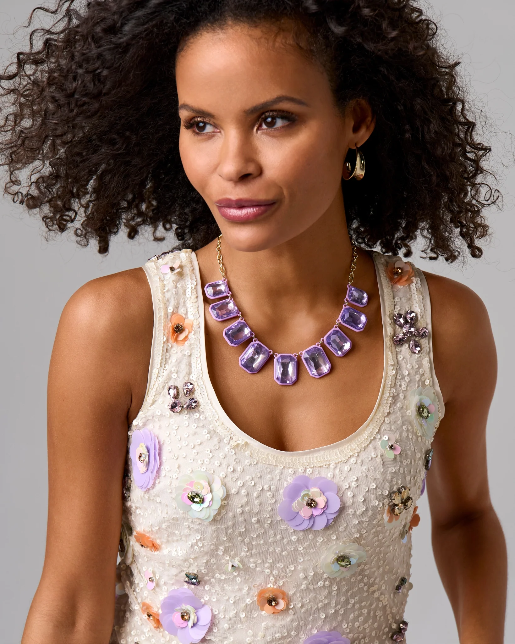 Two-Toned Gem Necklace Purple - Futureuc
