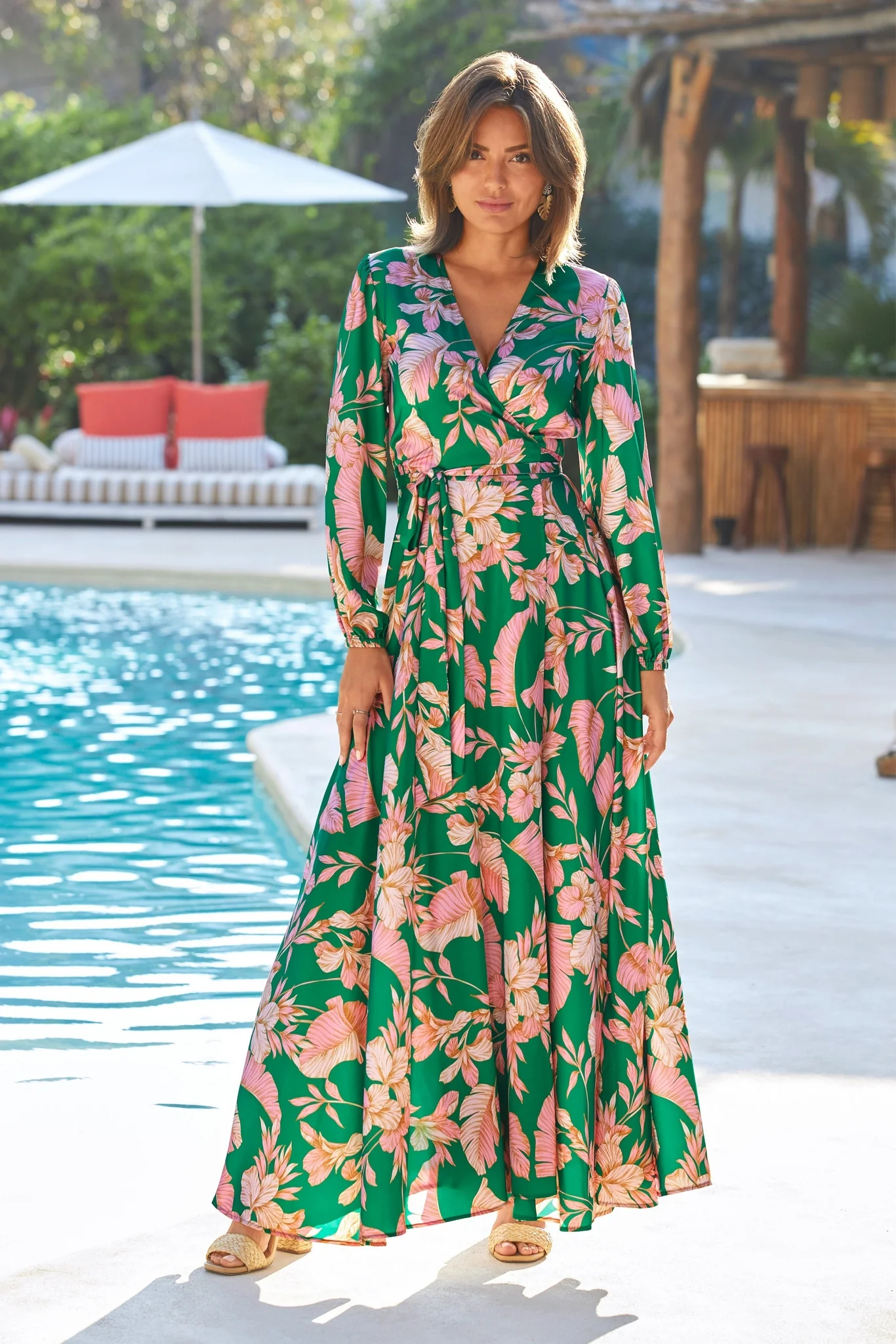 Tropical Summer Wrap Maxi Dress Green Multi - Futureuc