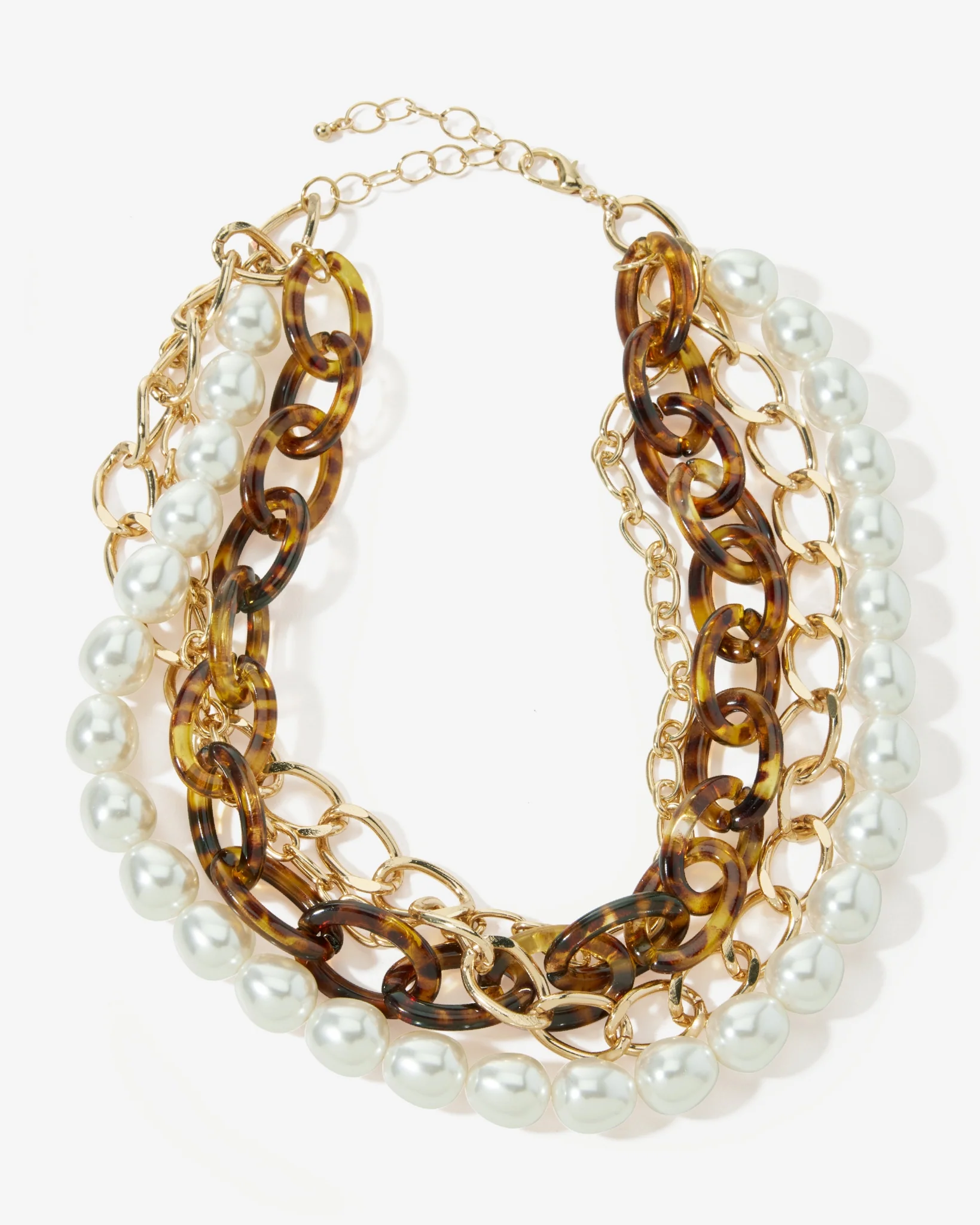 Tortoise Chain and Pearl Layered Necklace Tortoise - Futureuc