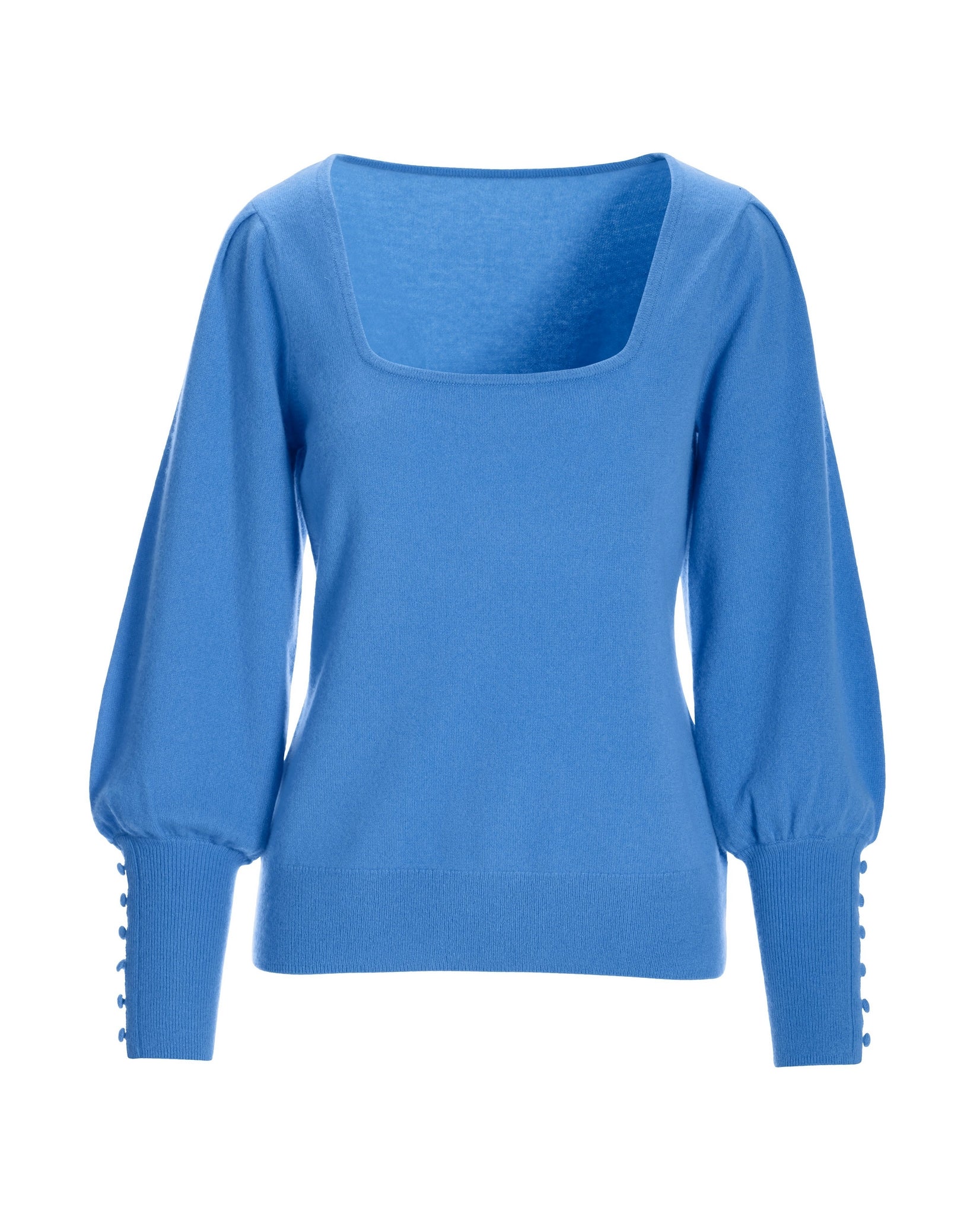 Cashmere Square Neck Button Cuff Sweater Blue - Futureuc