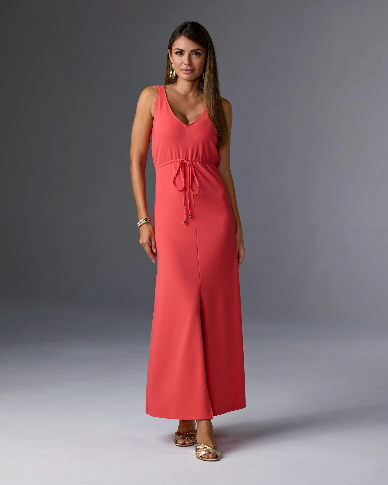 Beyond Travel Sleeveless Drawstring Maxi Dress Cayenne - Futureuc