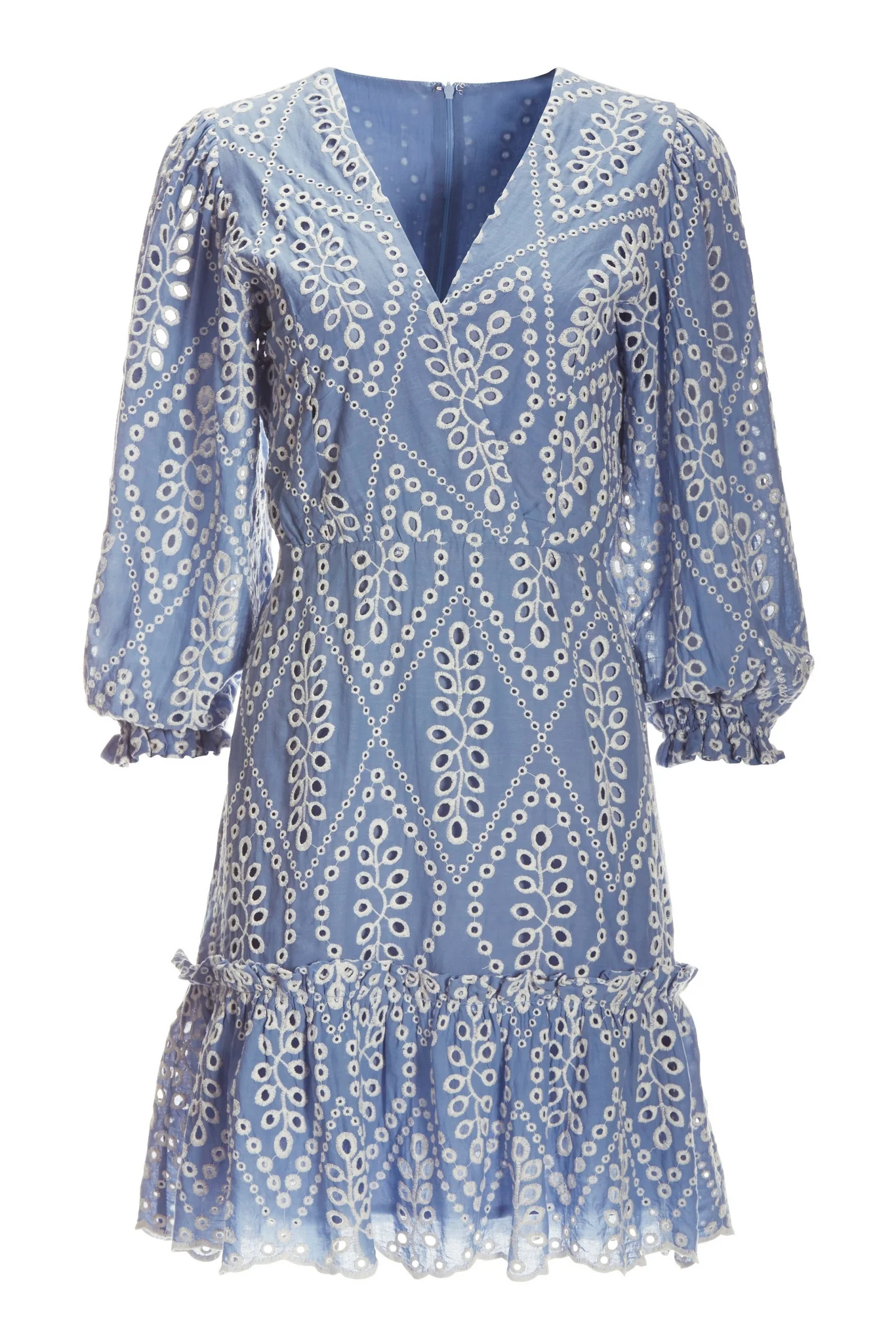 Two Tone Eyelet Ruffle Flounce Dress Blue/White - Futureuc