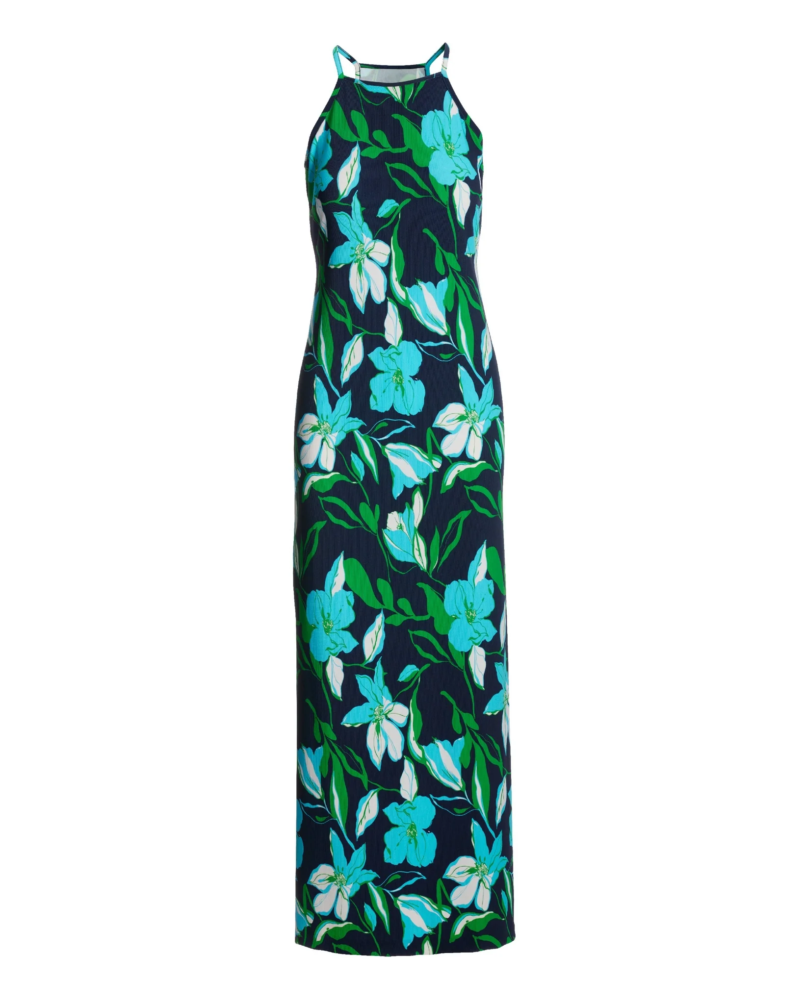 Beyond Travel Summer Lilies Navy Print High Neck Maxi Dress Maritime Navy/Fern Green - Futureuc