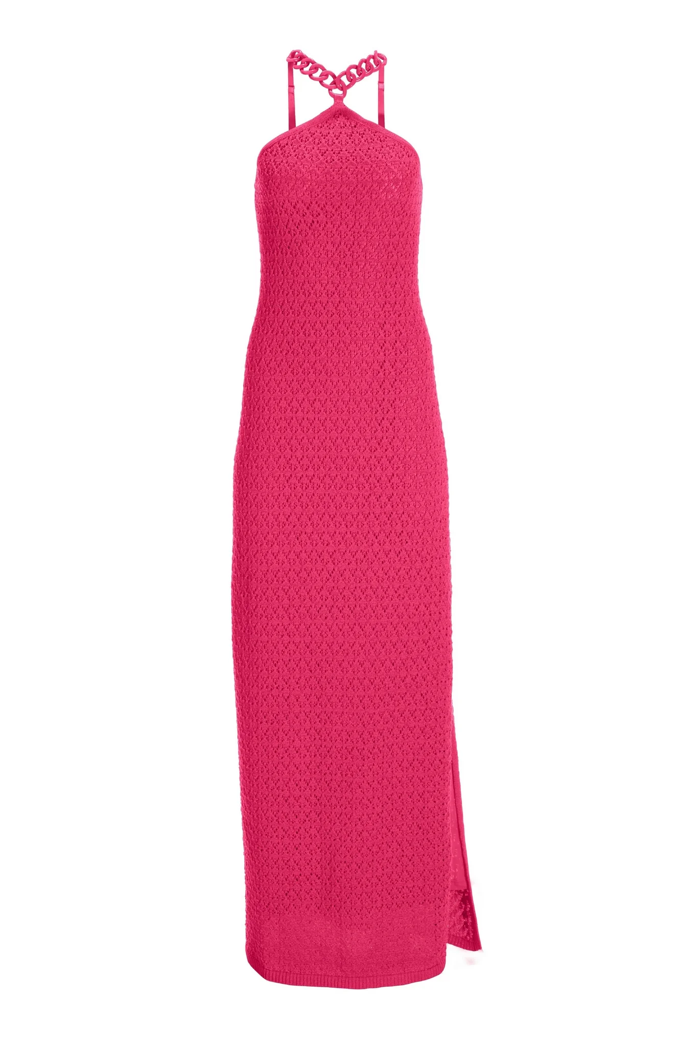 Chain Detail Crochet Halter Maxi Dress Fuchsia Purple - Futureuc