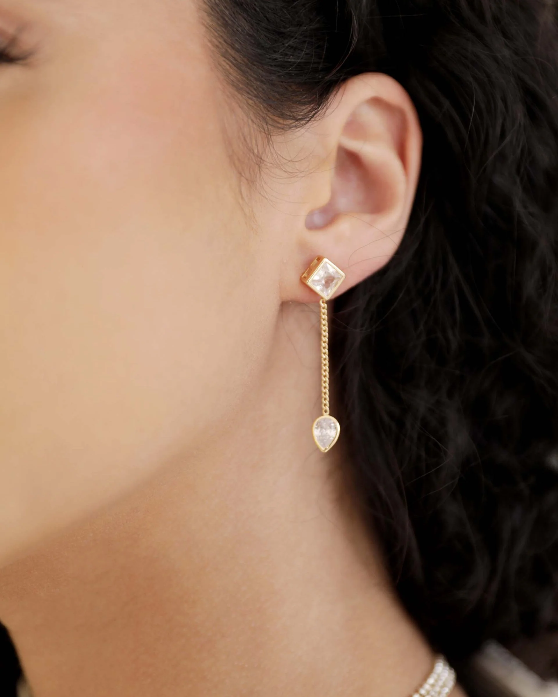 Bezel Crystal Shapes Drop Earrings - Futureuc