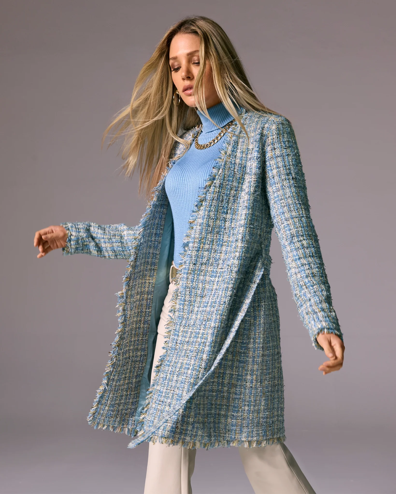 Tweed Wrap Jacket Blue Multi - Futureuc