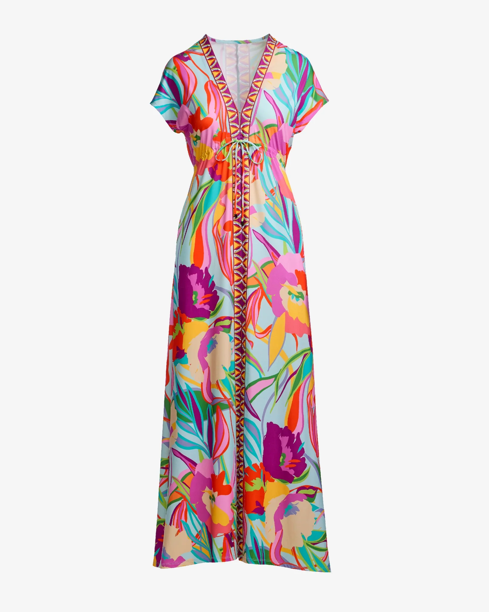 Border Print Slit Front Knit Maxi Dress Multi - Futureuc