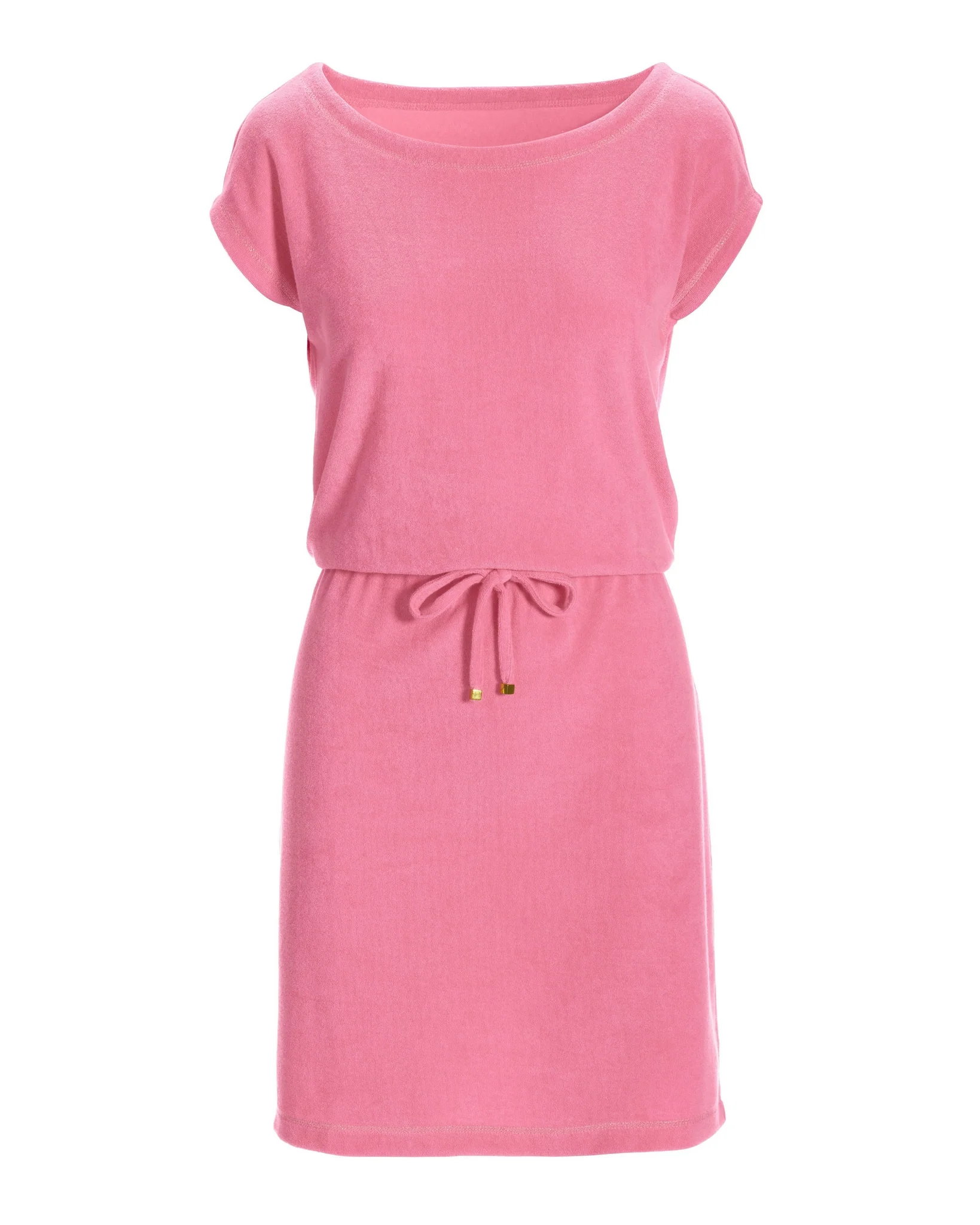 Beach Terry Wide Neck Drawstring Dress Sachet Pink - Futureuc