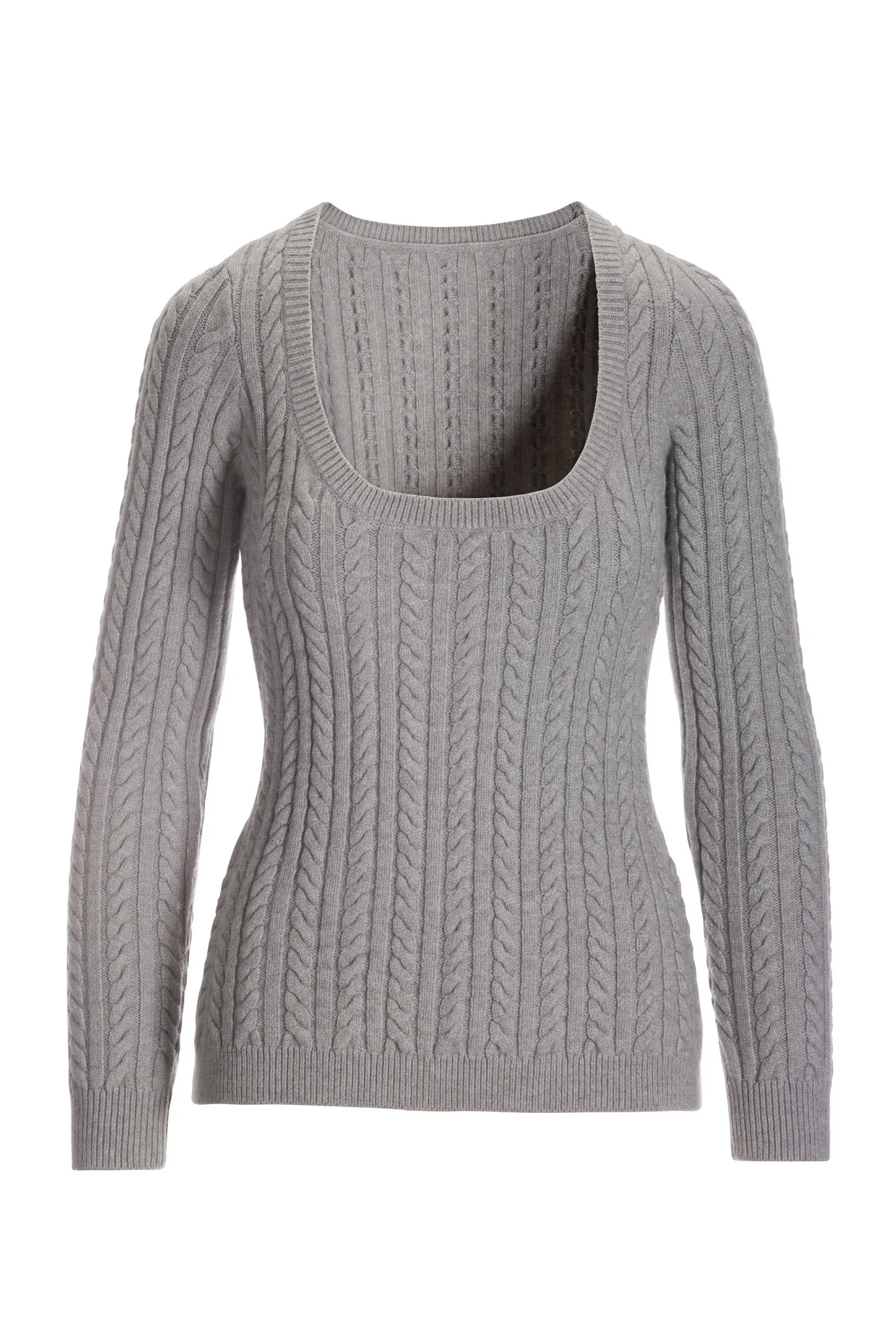 Cable Scoop Neck Sweater Heather Gray - Futureuc
