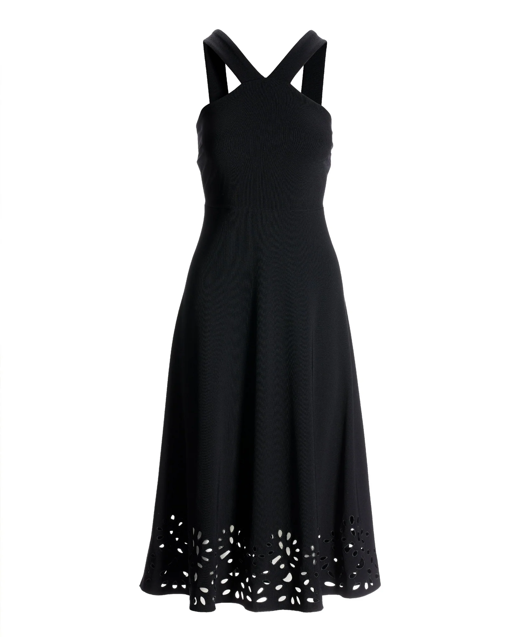 Beyond Travel High Neck Laser Cut Midi Dress Jet Black - Futureuc