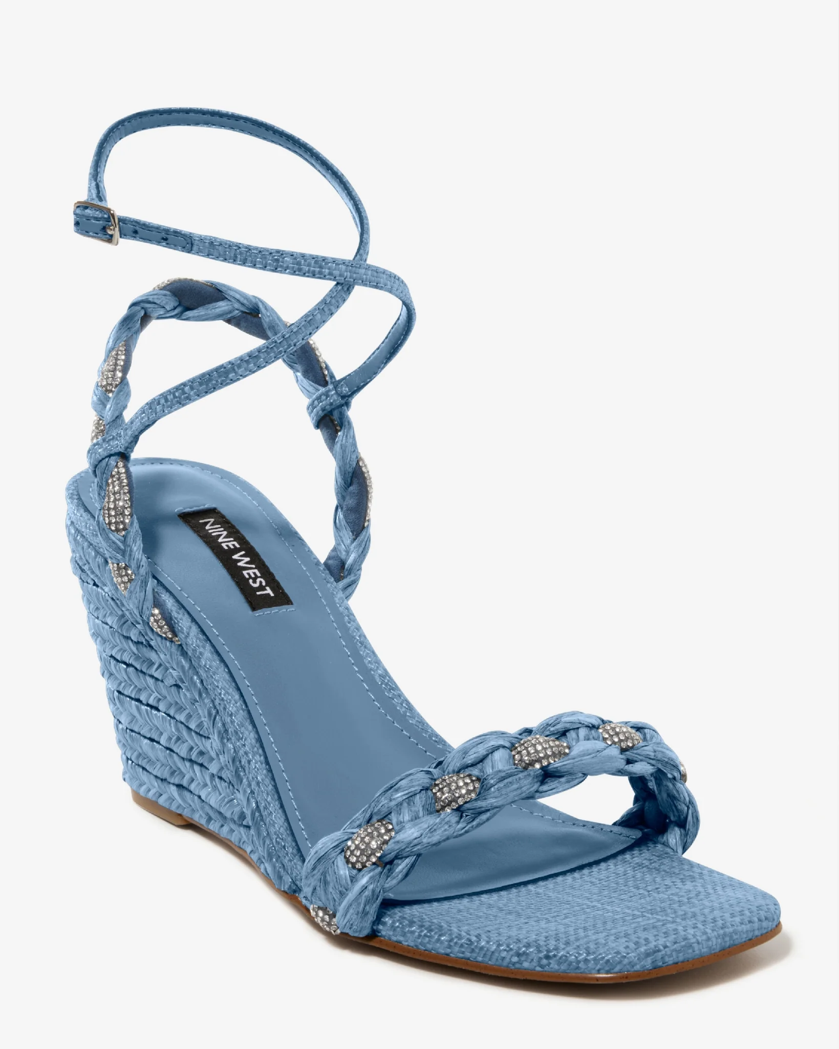Braided Raffia Wedge Blue - Futureuc