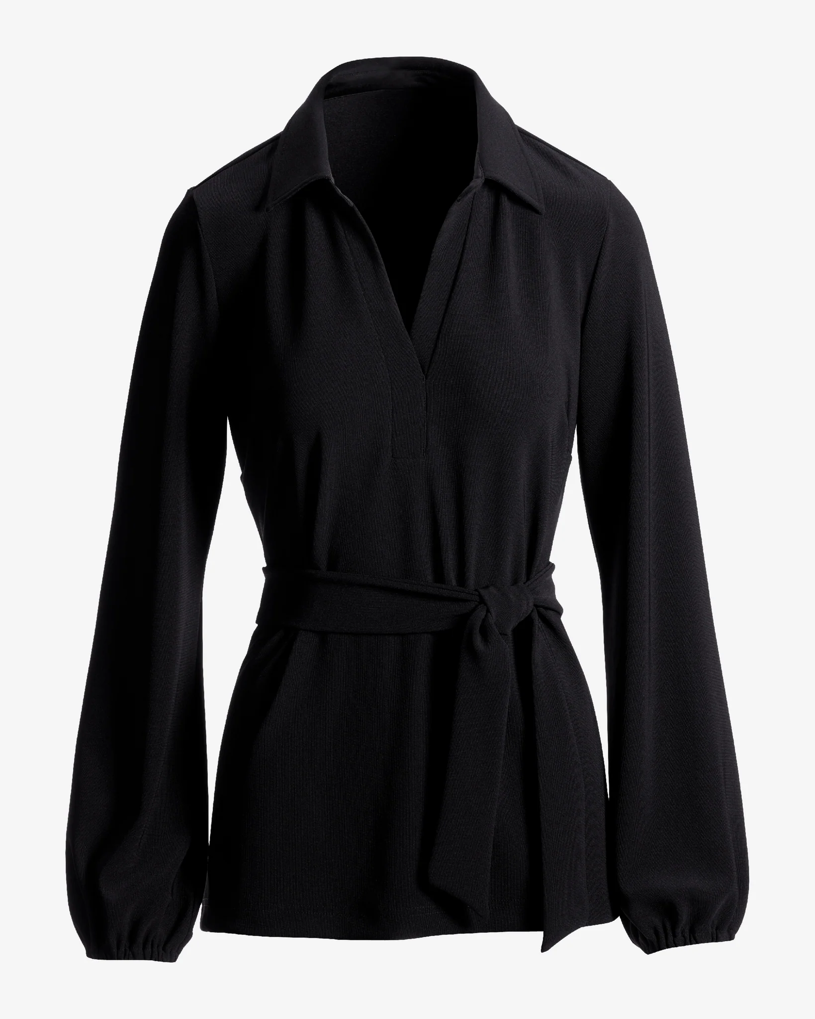 Beyond Travel Tie Waist Tunic Top Jet Black - Futureuc