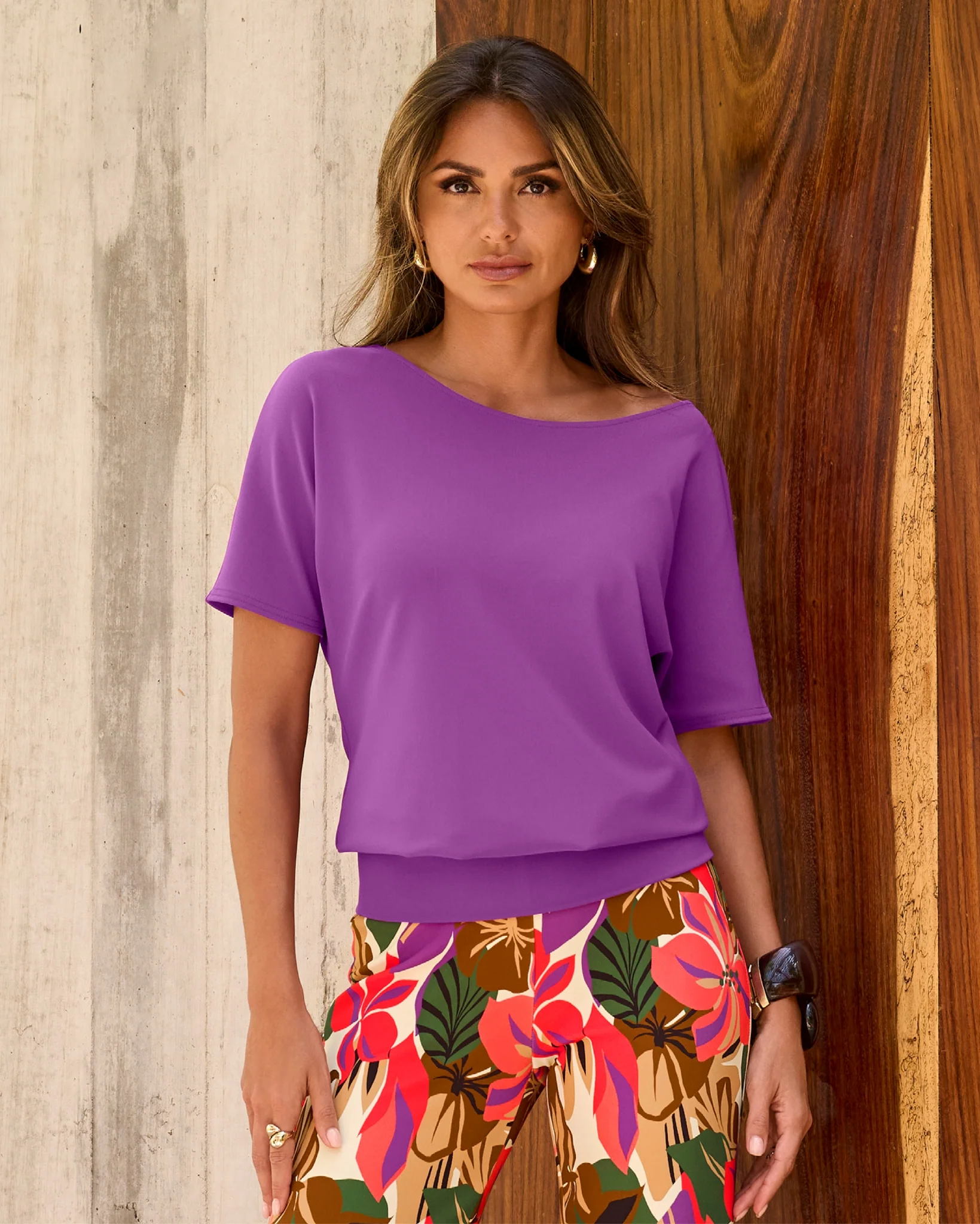 Beyond Travel Short Sleeve Slouchy Top Purple Magic - Futureuc