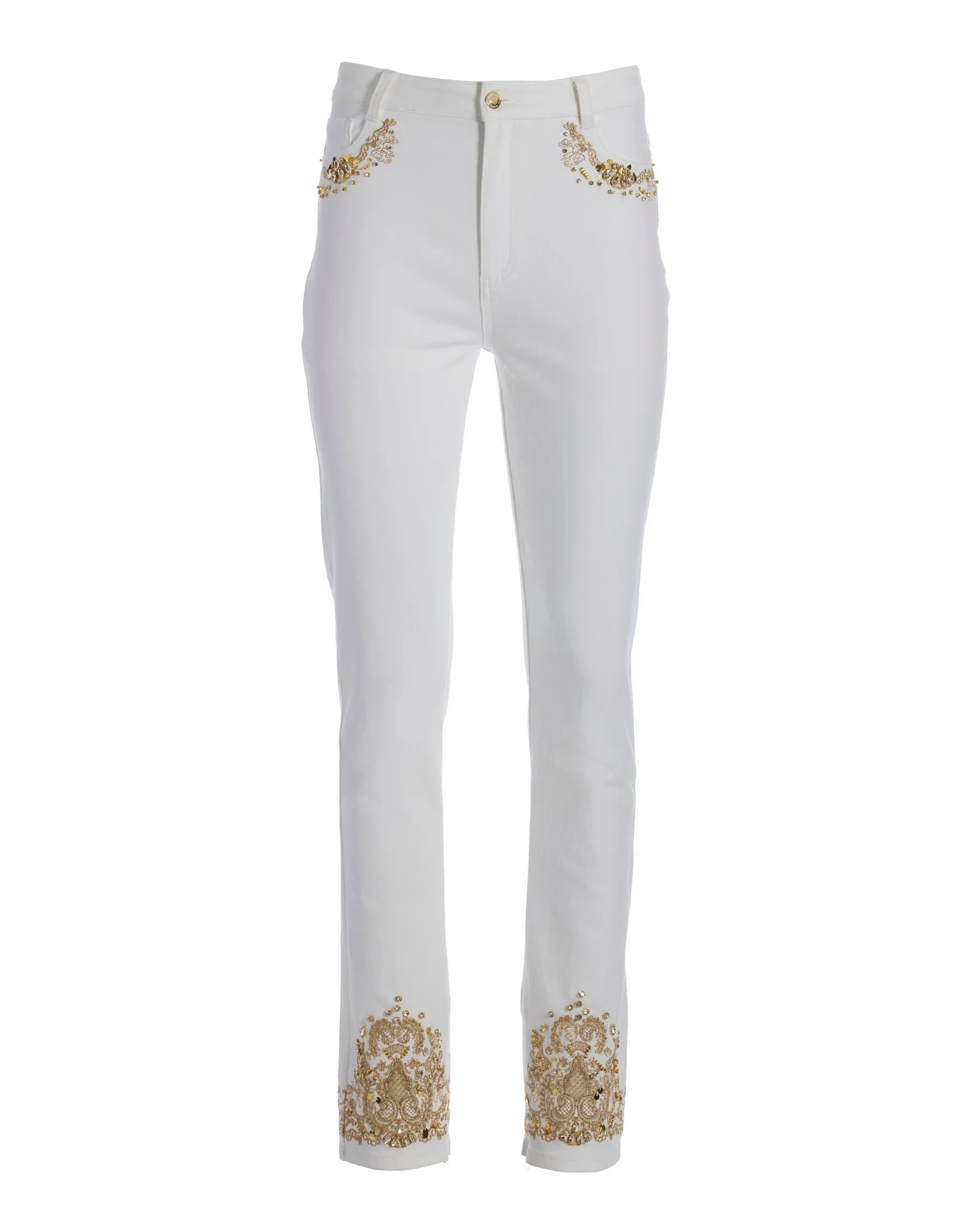 White and Gold Embellished Slim-Straight Jean White/Gold - Futureuc