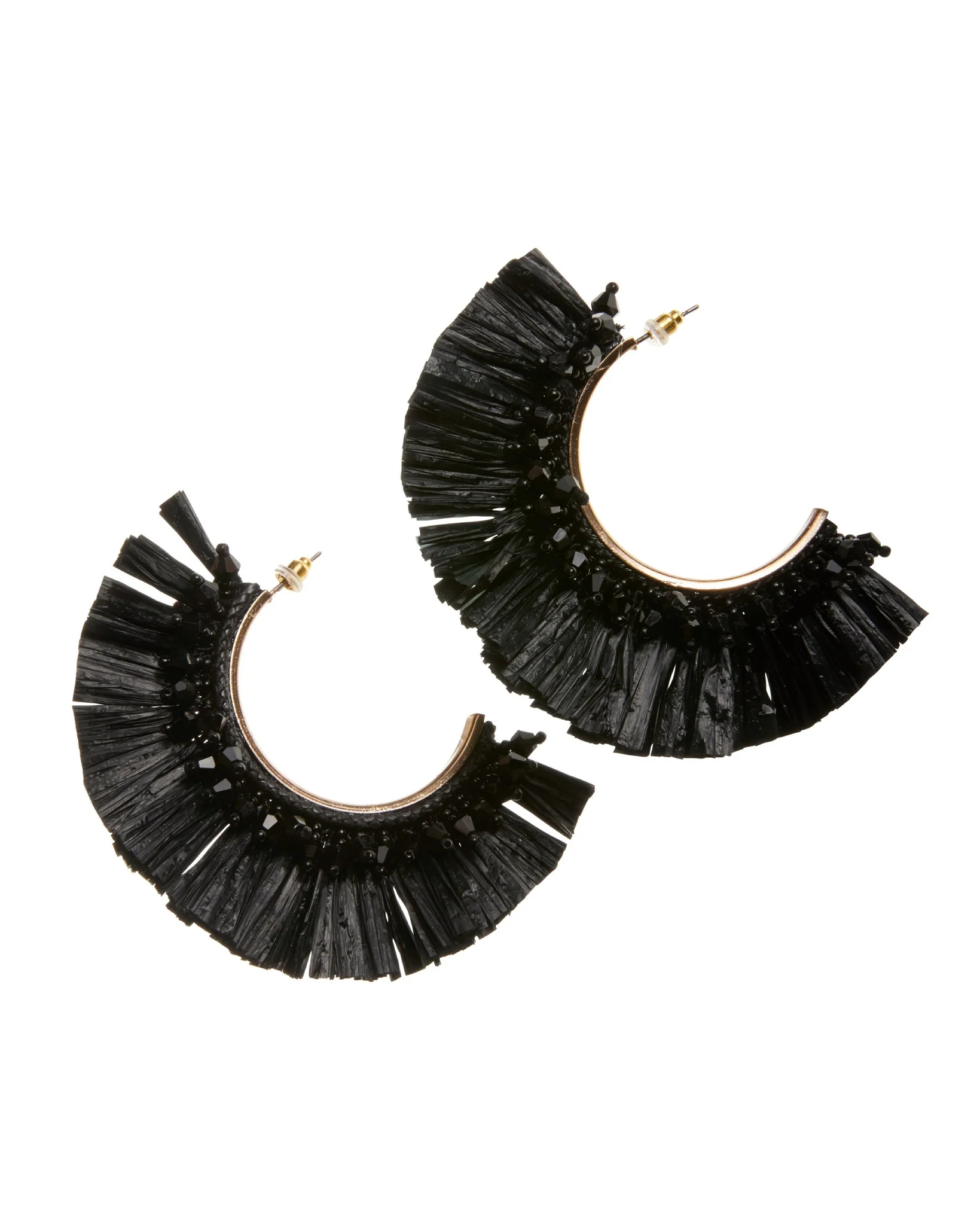 Beaded Raffia Earring Black - Futureuc