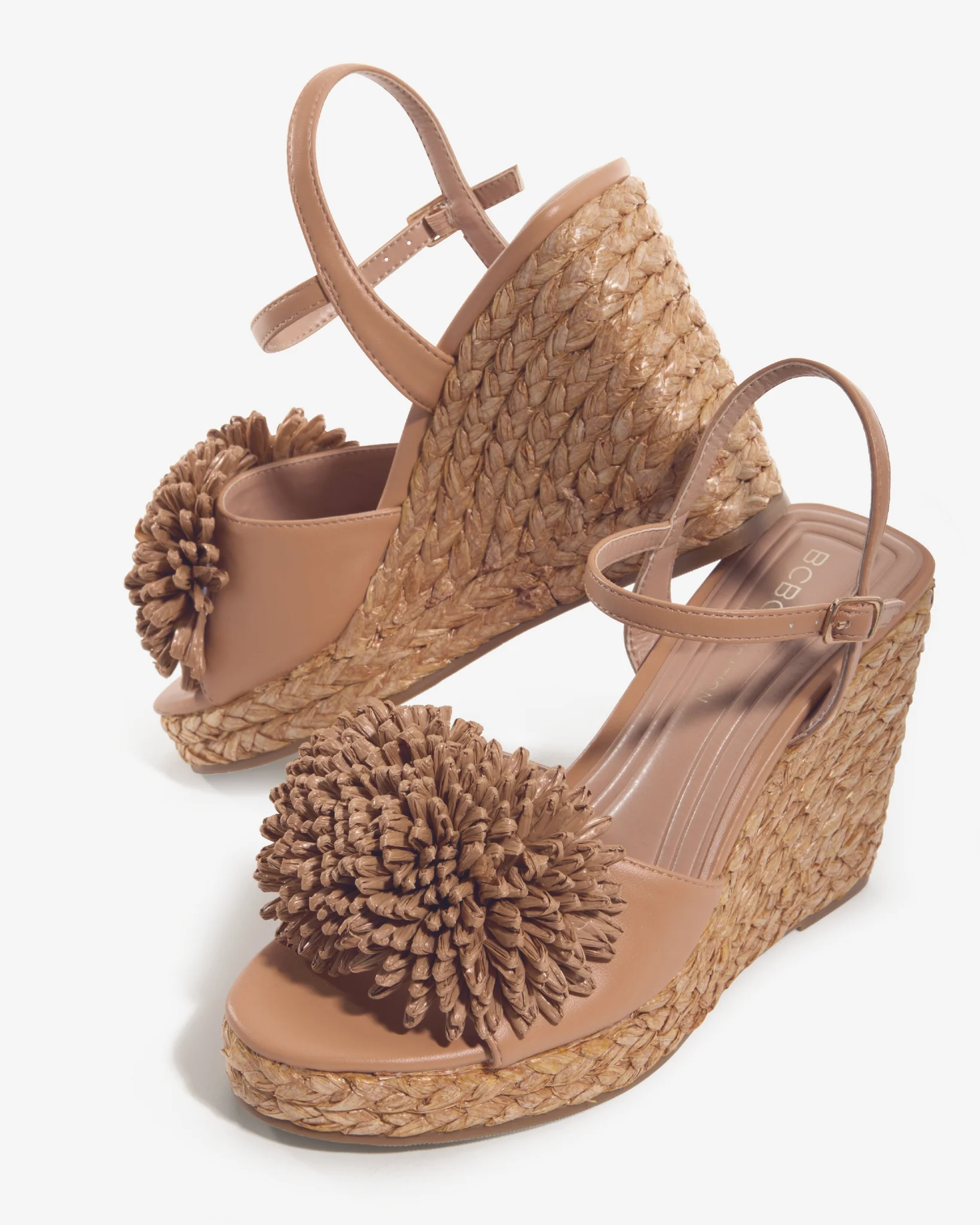 3D Raffia Flower Wedge Fawn - Futureuc