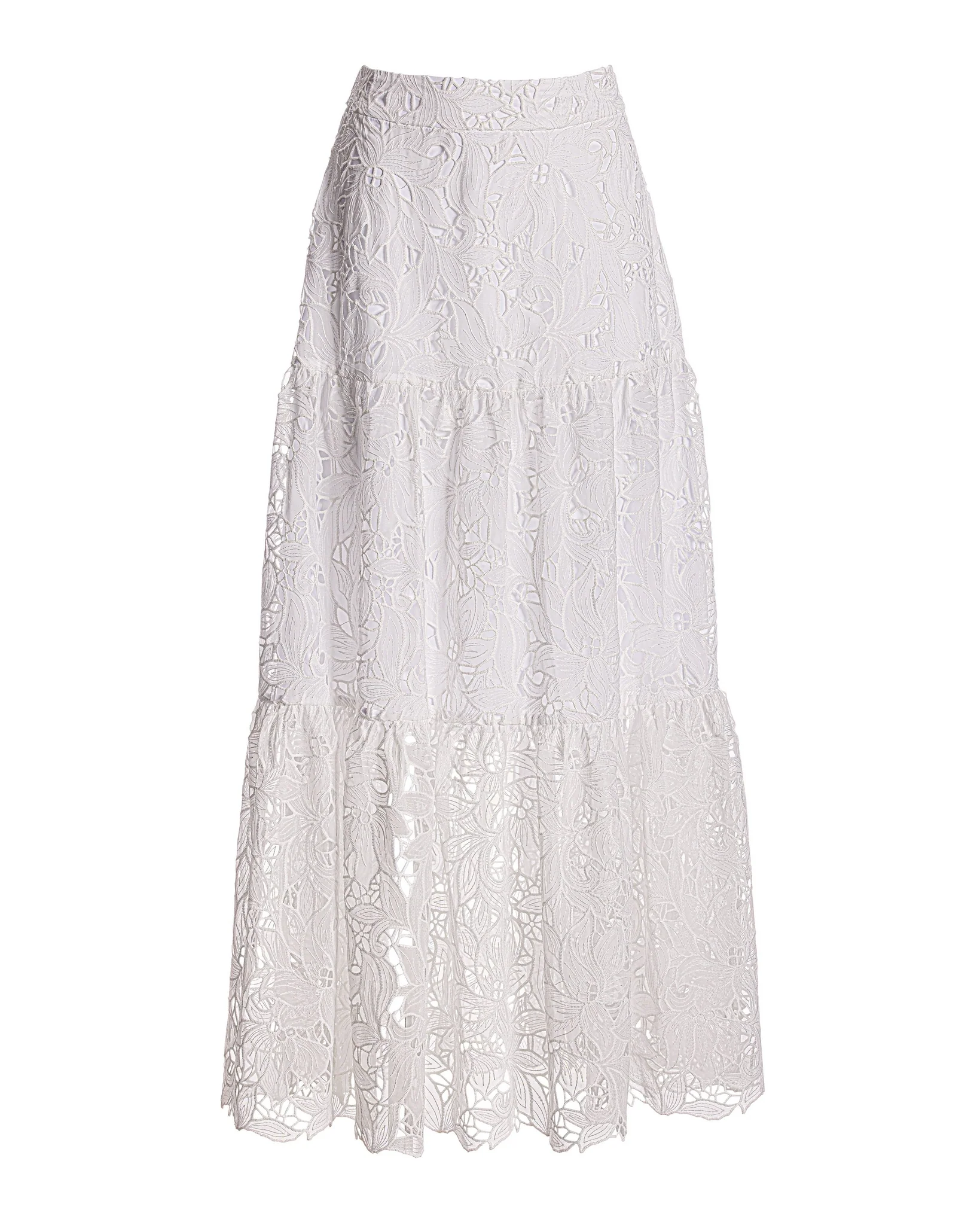 Tiered Lace Midi Skirt White - Futureuc