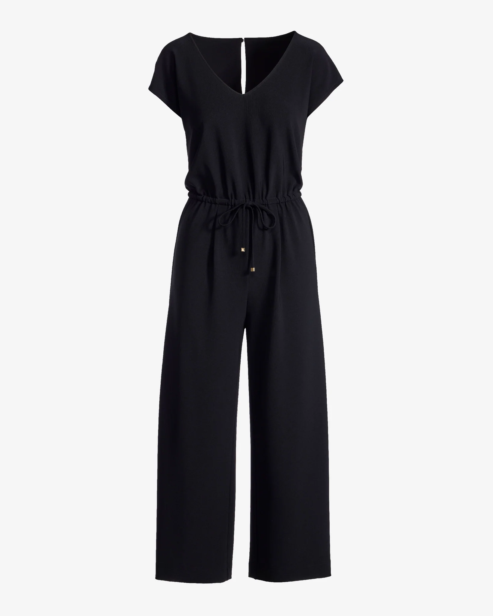 Beyond Travel Crop Drawstring Waist Jumpsuit Jet Black - Futureuc