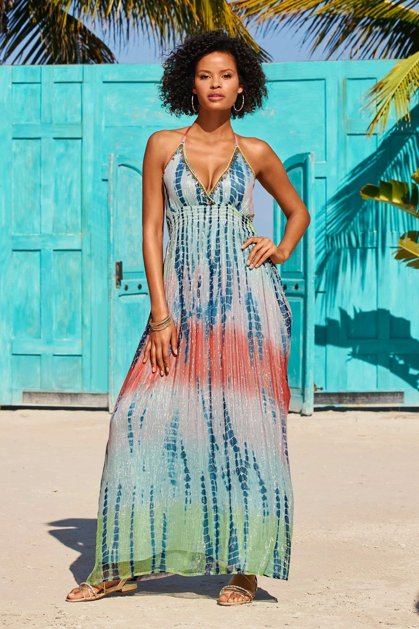 Tie Dye Print Embellished Maxi Dress Multi - Futureuc