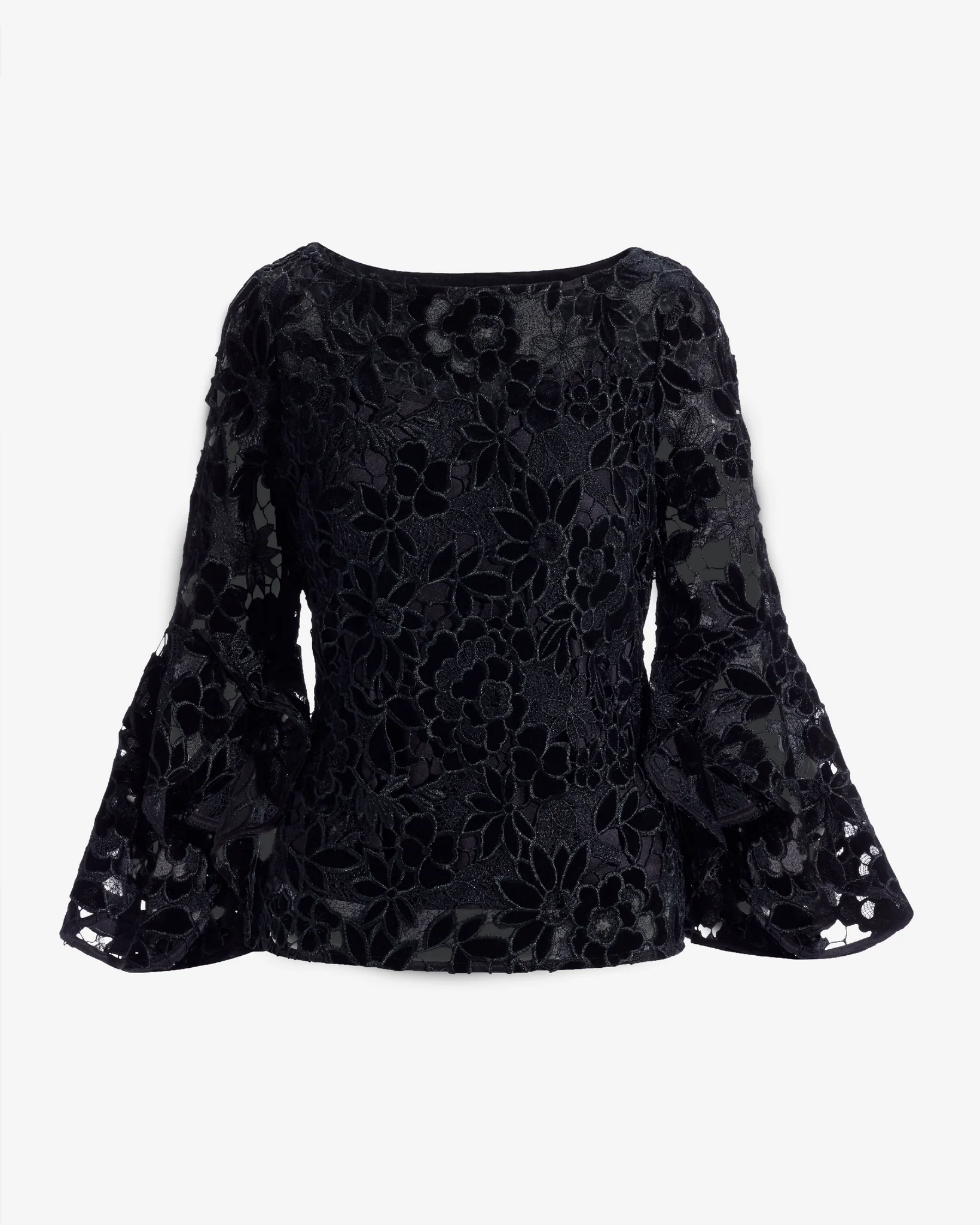 Velvet Lace Drama Sleeve Blouse Black - Futureuc