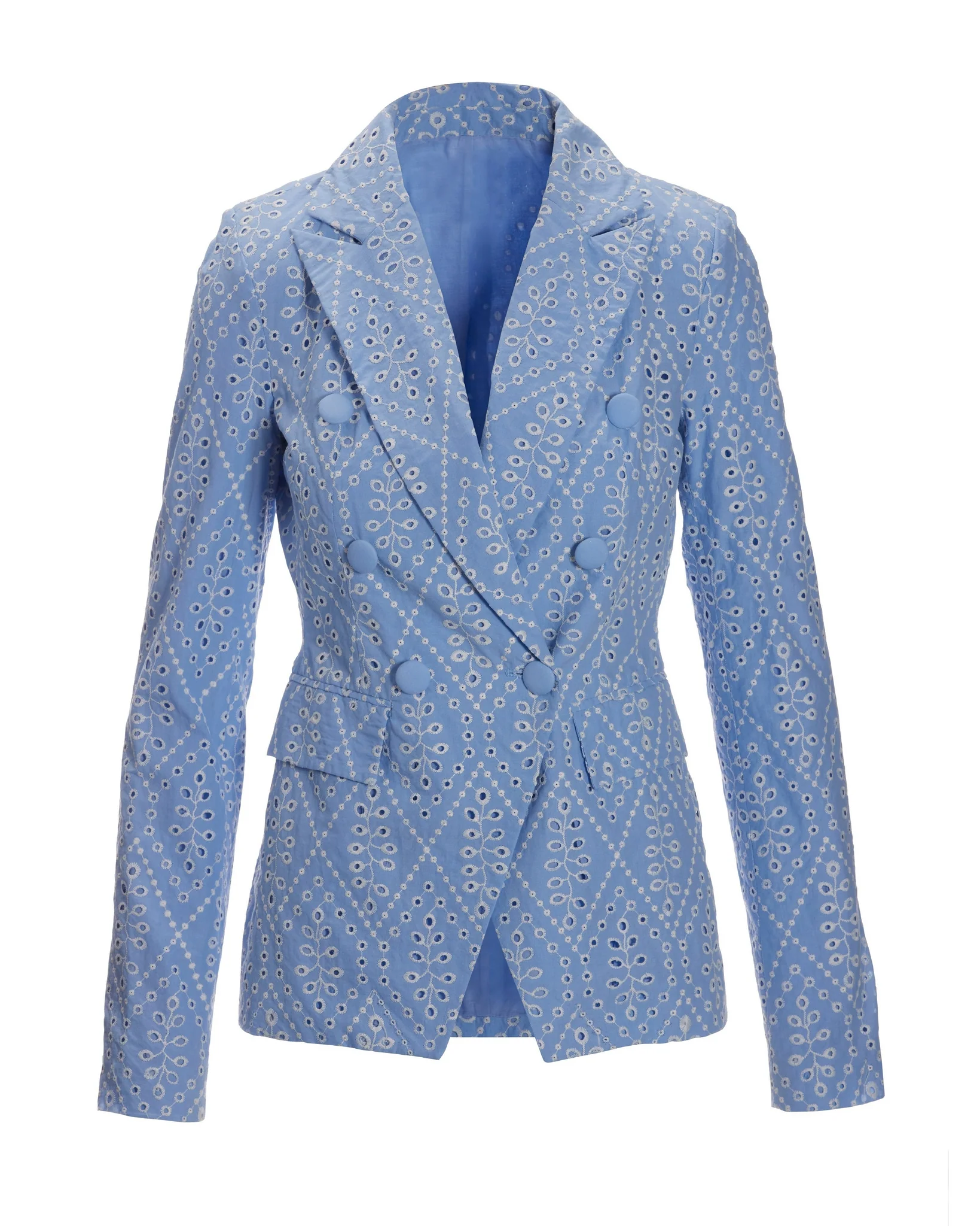 Two-Tone Eyelet Blazer Jacket Blue/White - Futureuc
