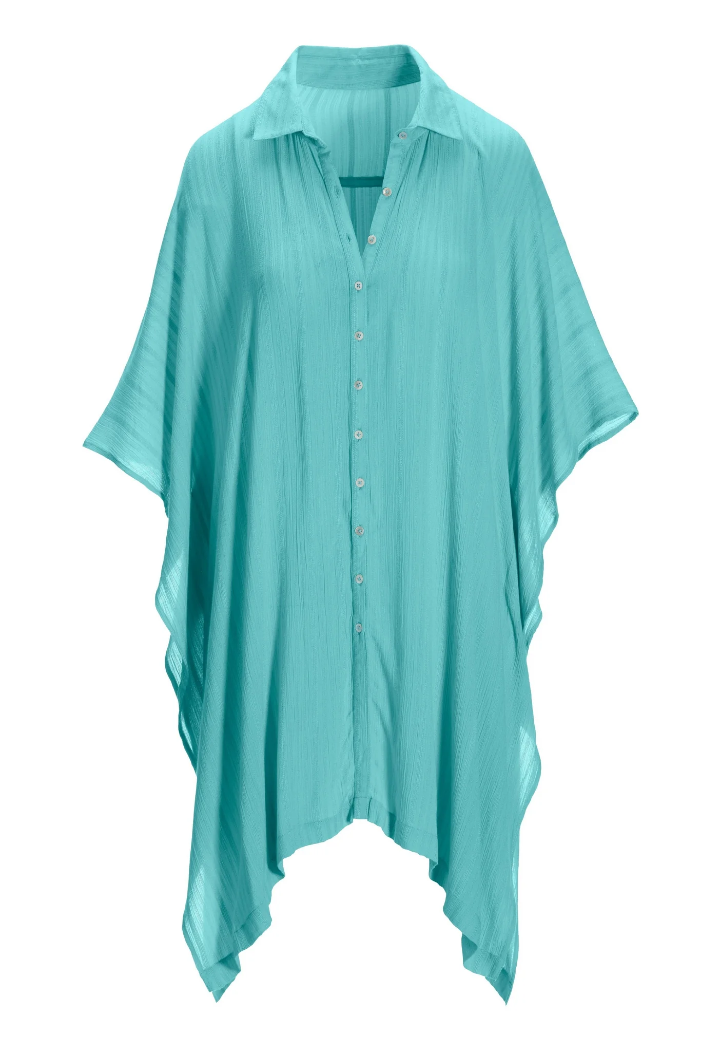 Tie Front Versatile Shirt And Cover Up Fountain Blue - Futureuc