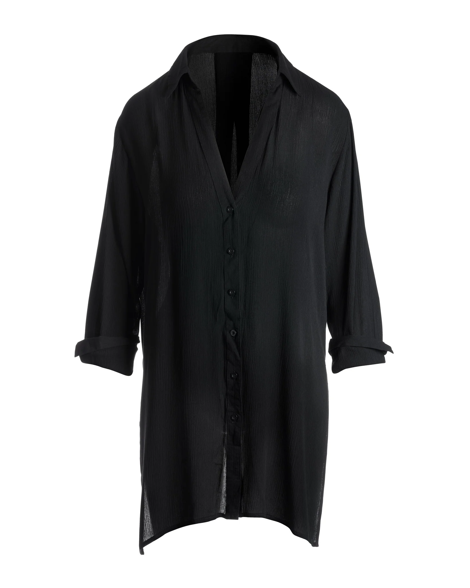 Button Up Versatile Shirt Cover Up Black - Futureuc