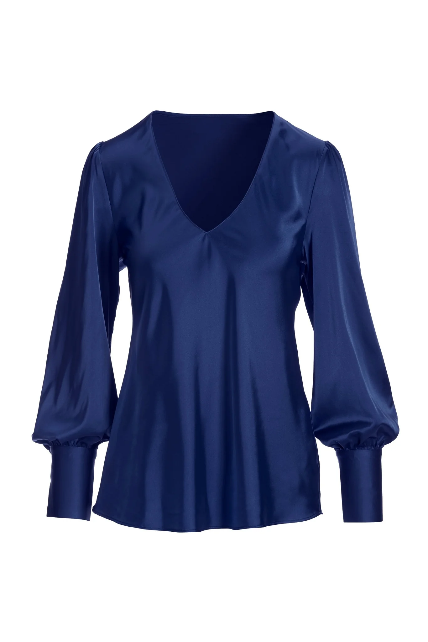 Audrey V Neck Long Sleeve Charmeuse Blouse Navy - Futureuc