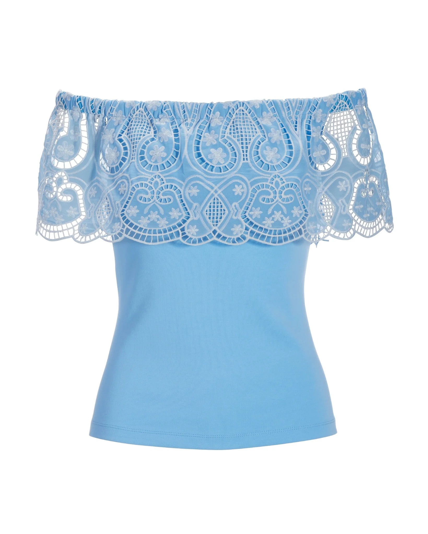 Two-Tone Lace Overlay Top Blue/White - Futureuc