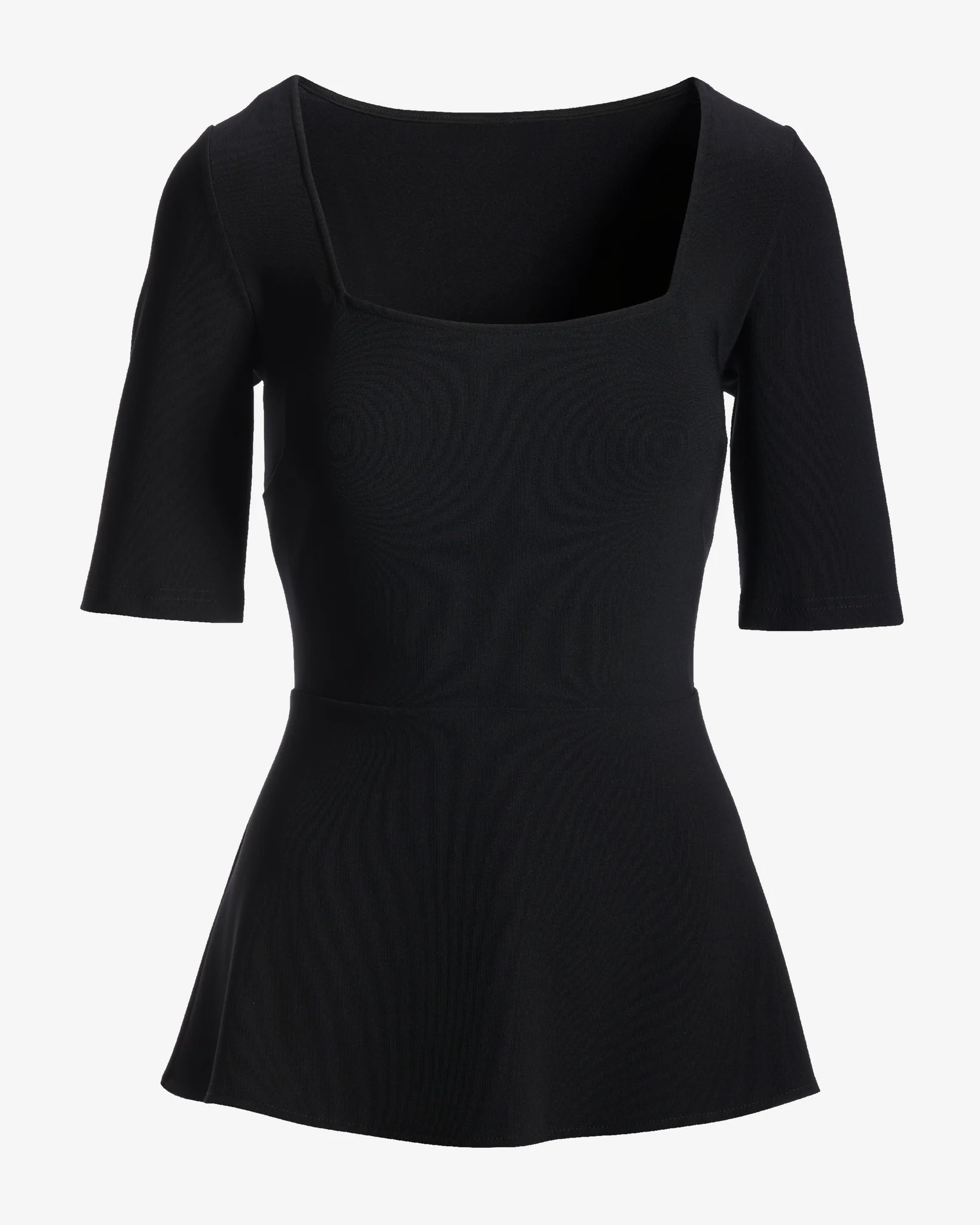Beyond Travel Square Neck Elbow Sleeve Peplum Top Jet Black - Futureuc