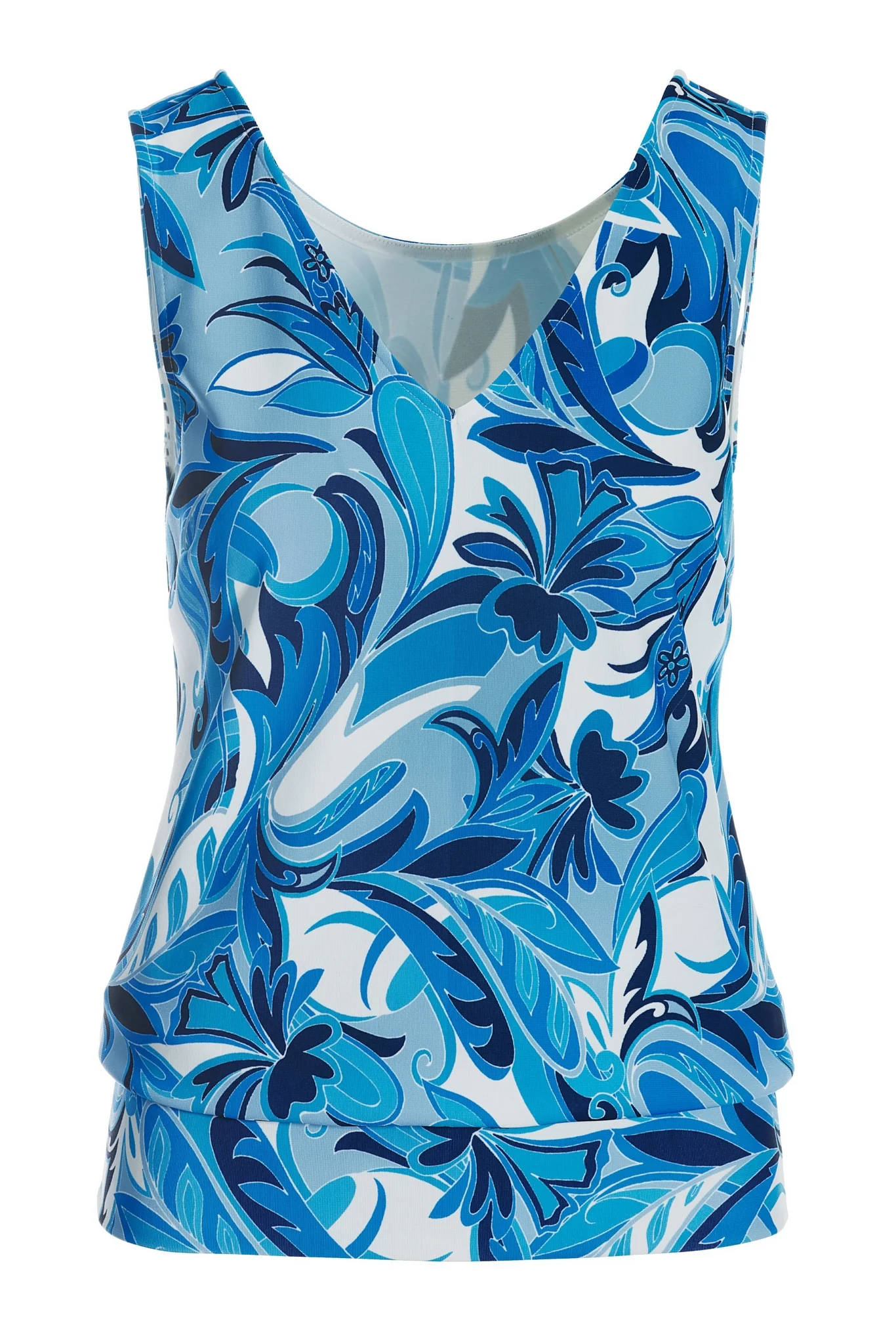 Beyond Travel Islamorada Sleeveless V Neck Blouson Top Blue Multi - Futureuc