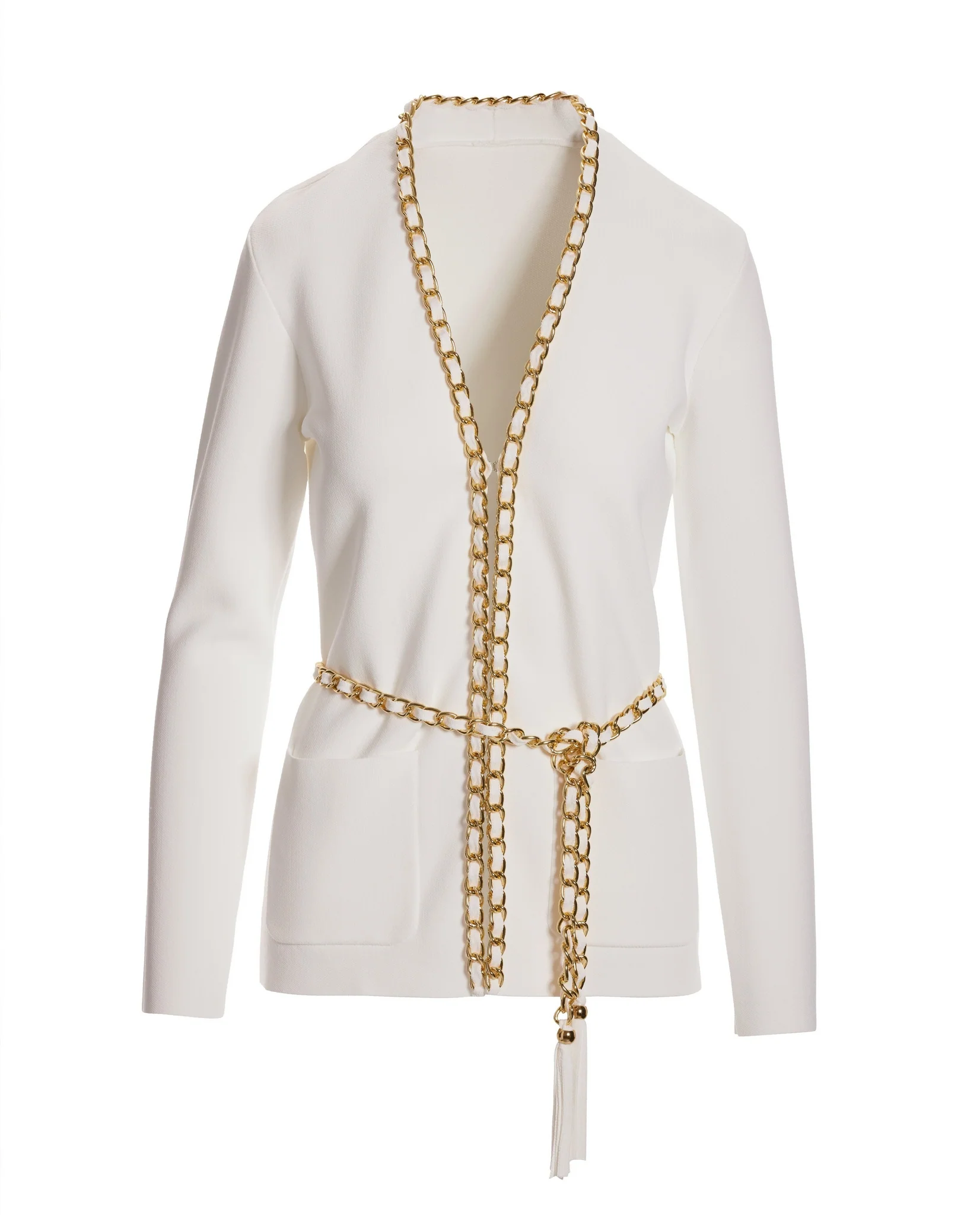 Chain Detail Cardigan Off White/Gold - Futureuc