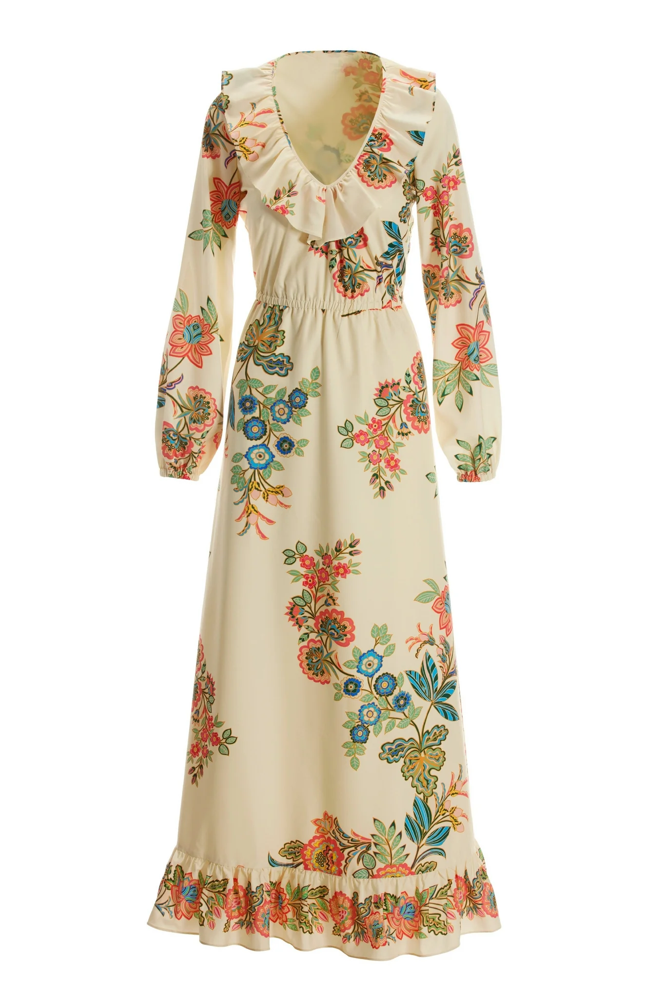 Boho Floral Neckline Ruffle Maxi Dress Multi - Futureuc