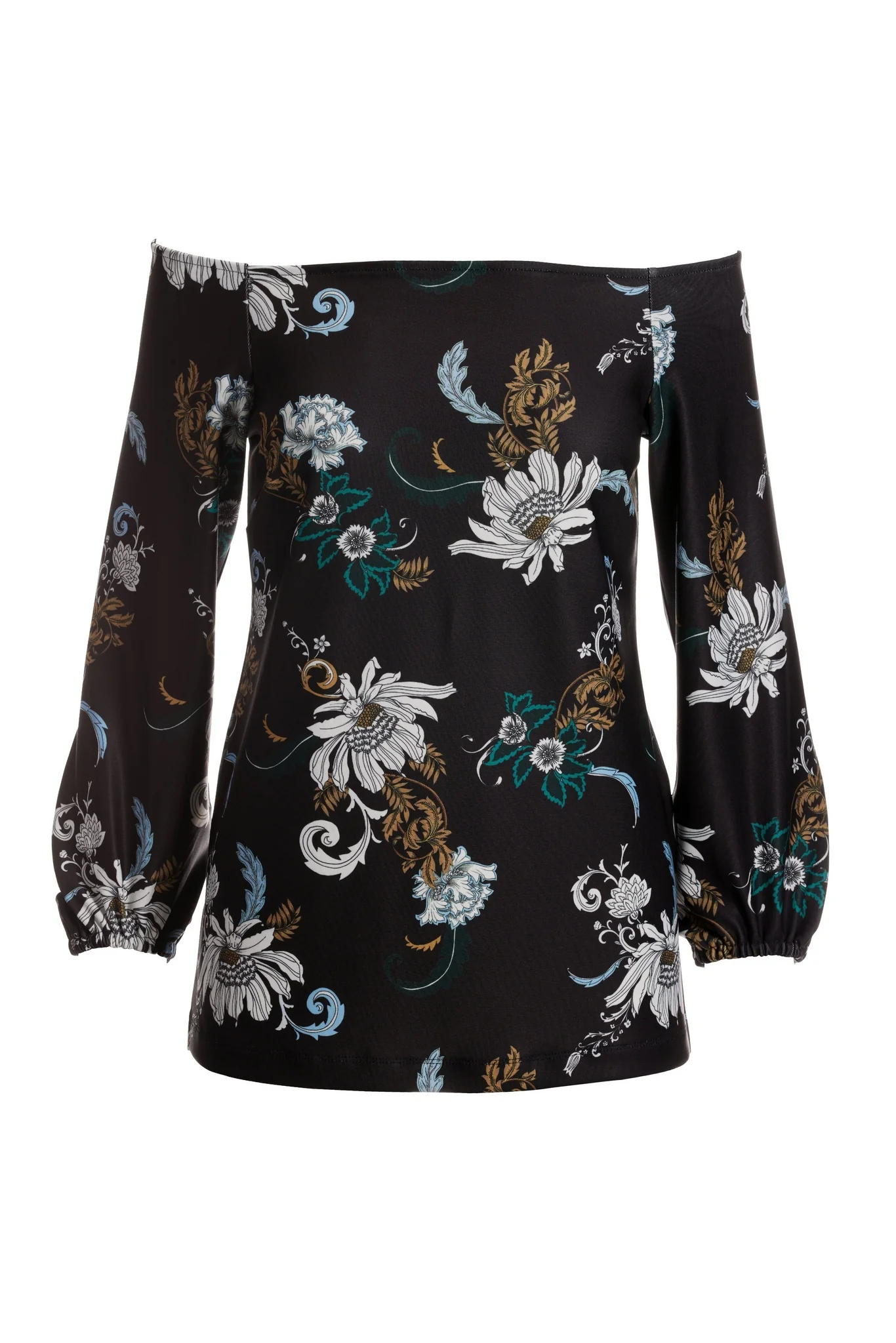 Beyond Travel Floral Status Print Off The Shoulder Top Black Multi - Futureuc