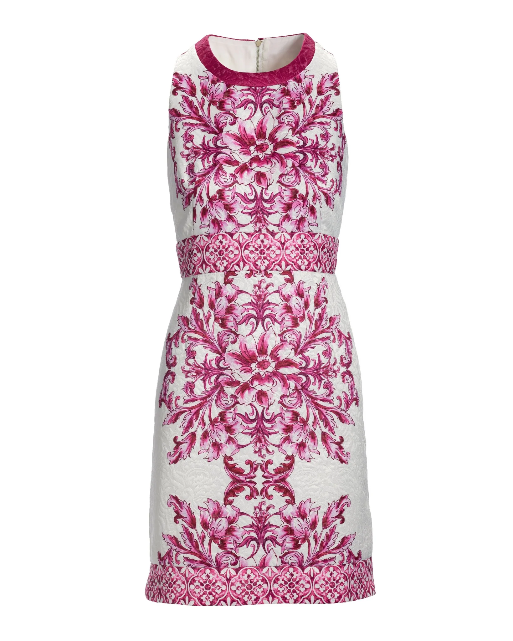 Tile Print Textured Jacquard Sheath Dress Pink Multi - Futureuc
