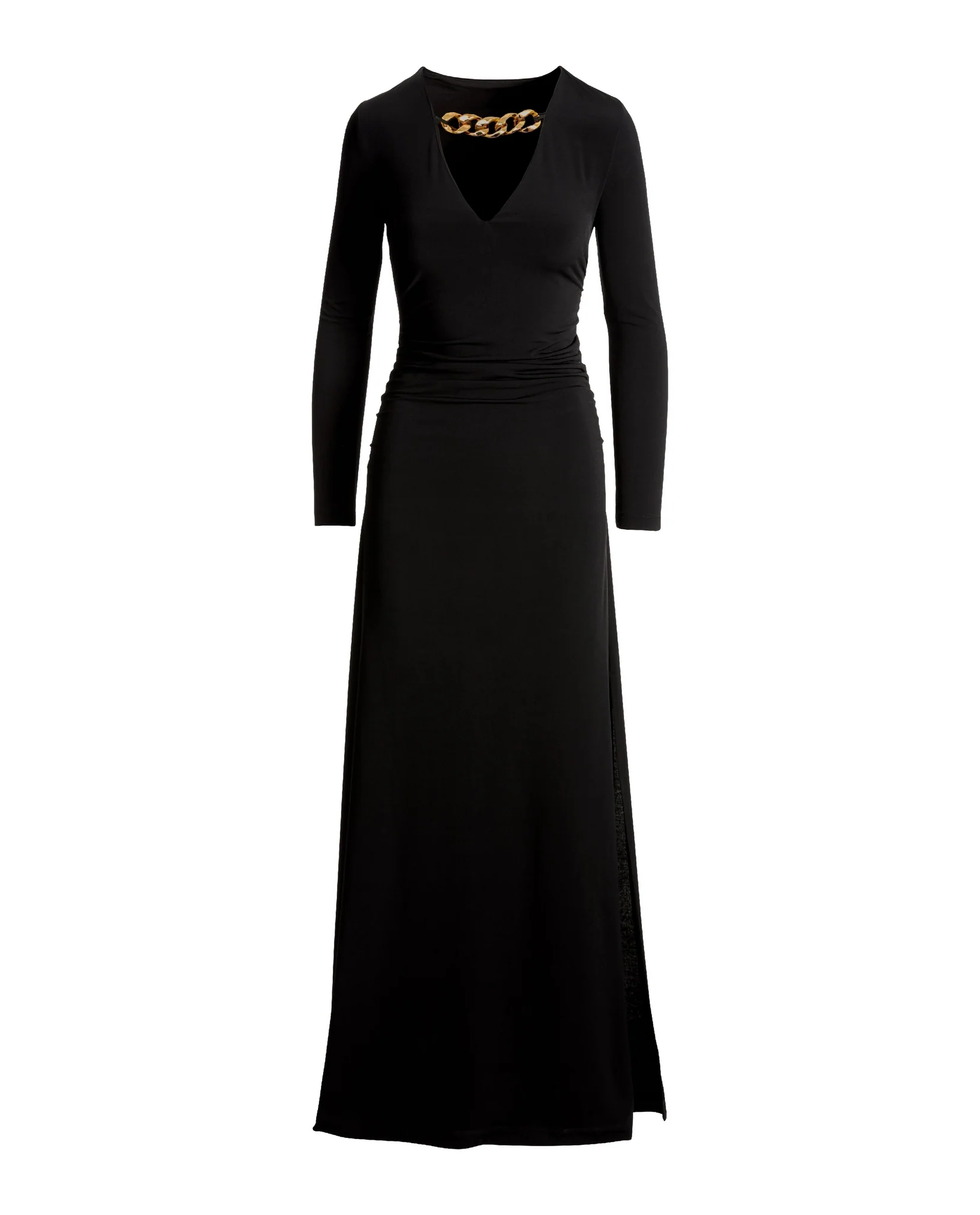 Chain Neckline Ruched Maxi Dress Black - Futureuc