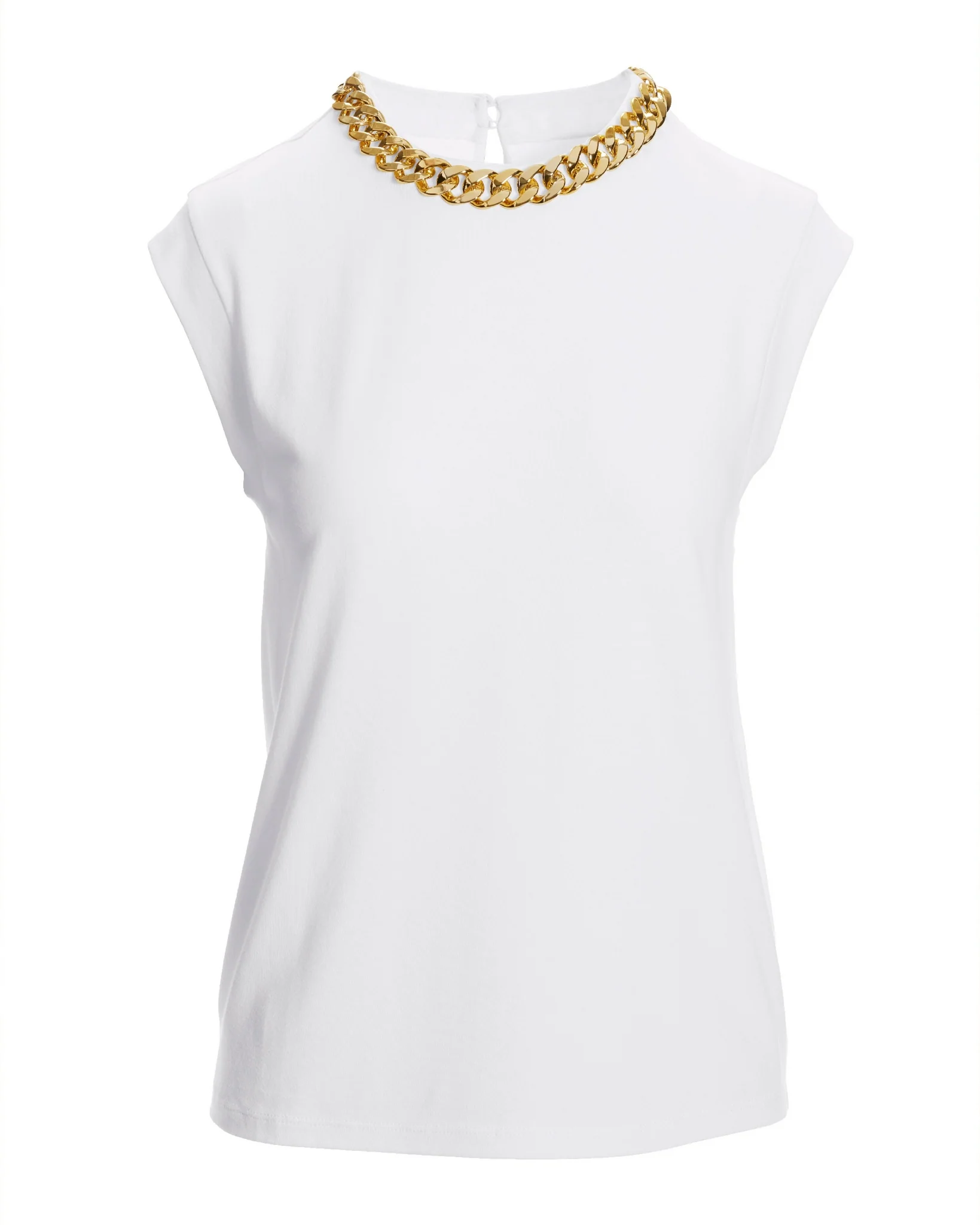 Chain Neck Short Sleeve Tee White/Gold - Futureuc