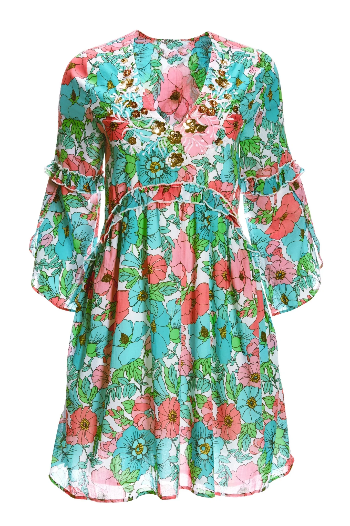 Bouquet Of Summer Embellished Peasant Dress Multi - Futureuc