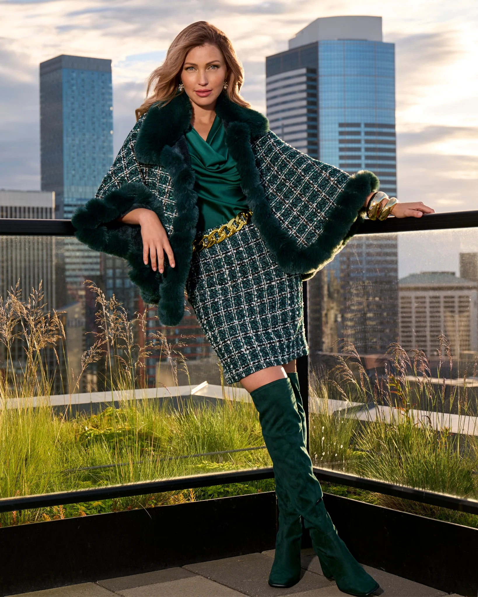 Charleston Emerald Tweed Mini Skirt Deep Emerald - Futureuc