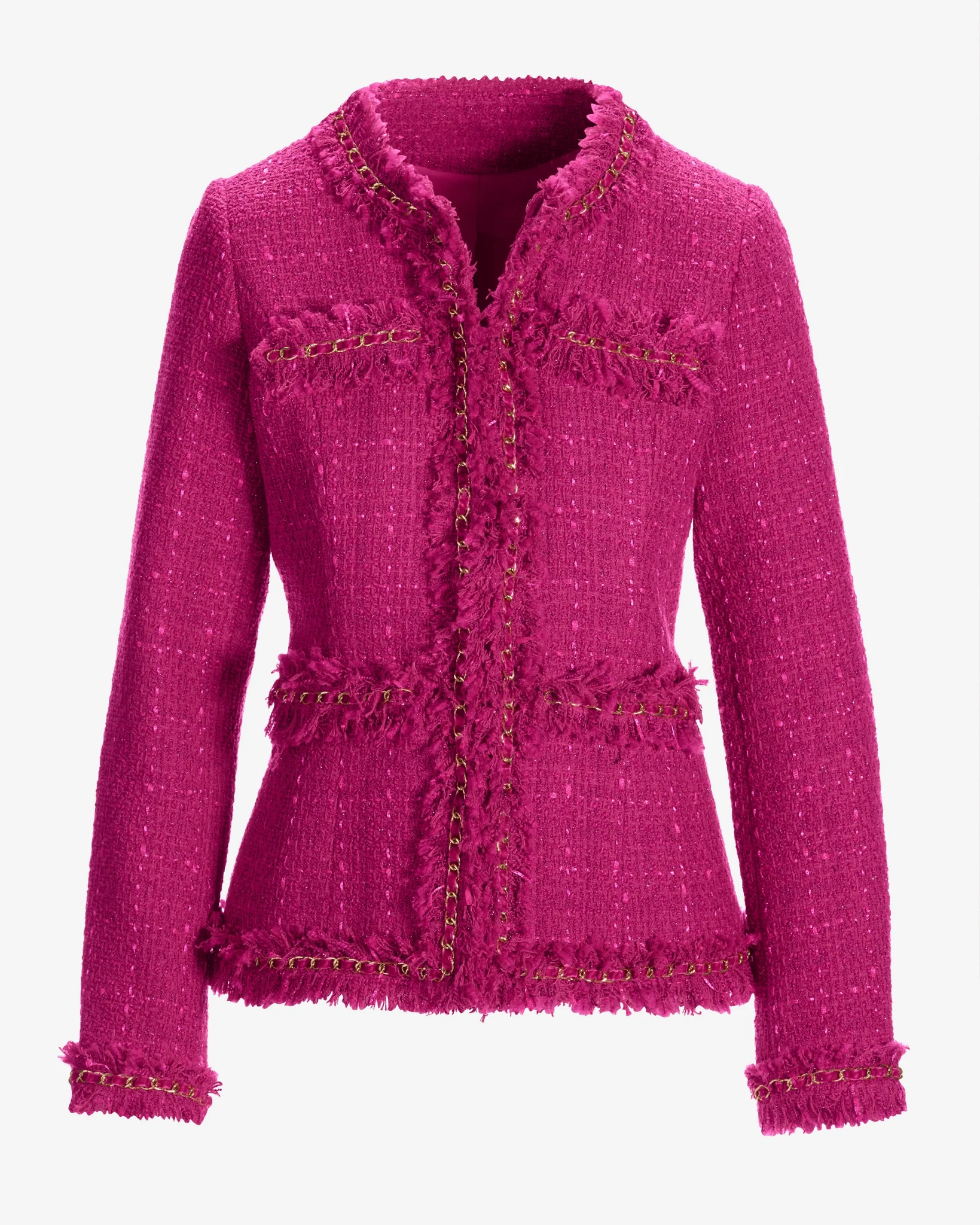 Chain Detail Tweed Parisian Jacket Pink - Futureuc