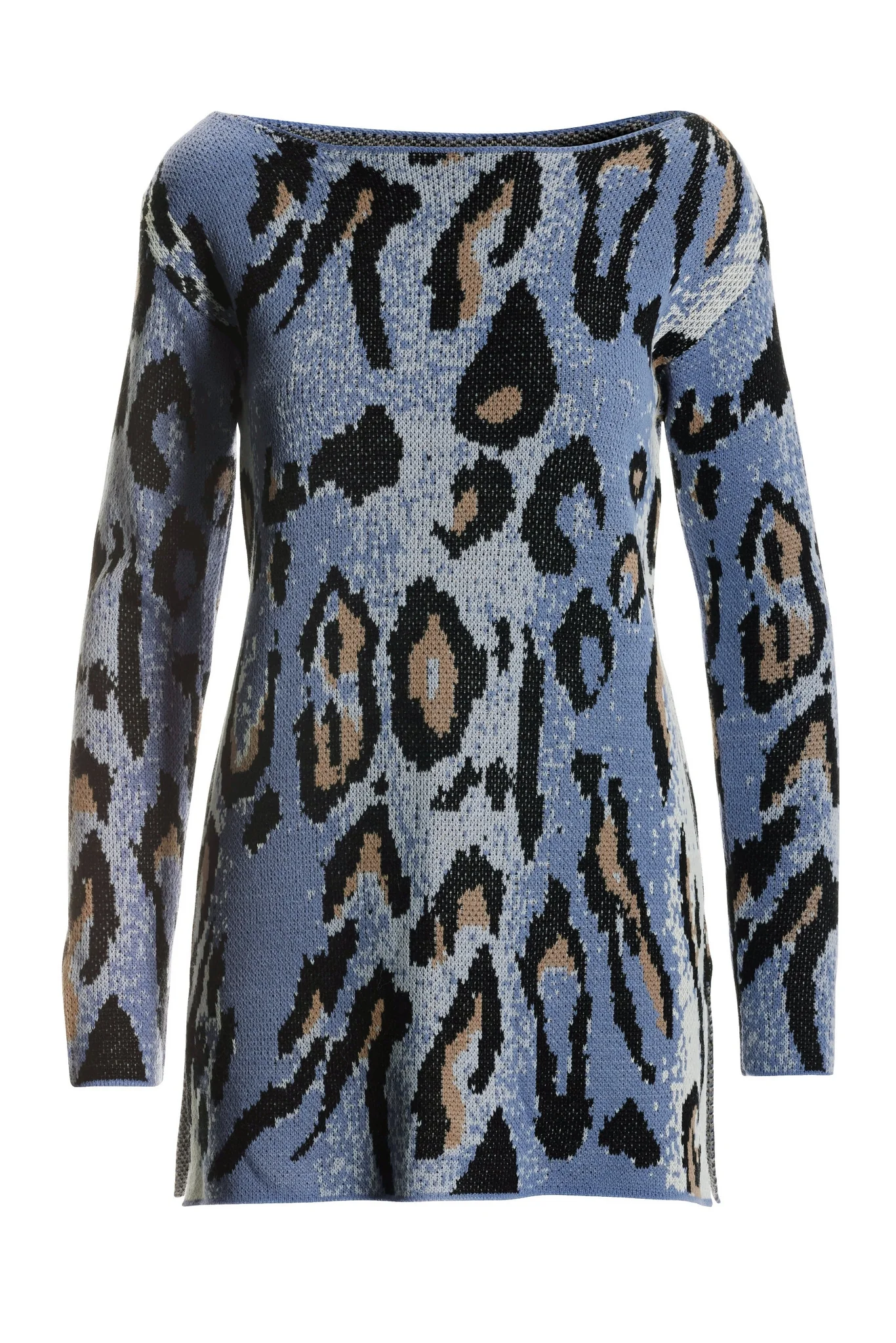 Animal Slouchy Tunic Sweater Blue Multi - Futureuc