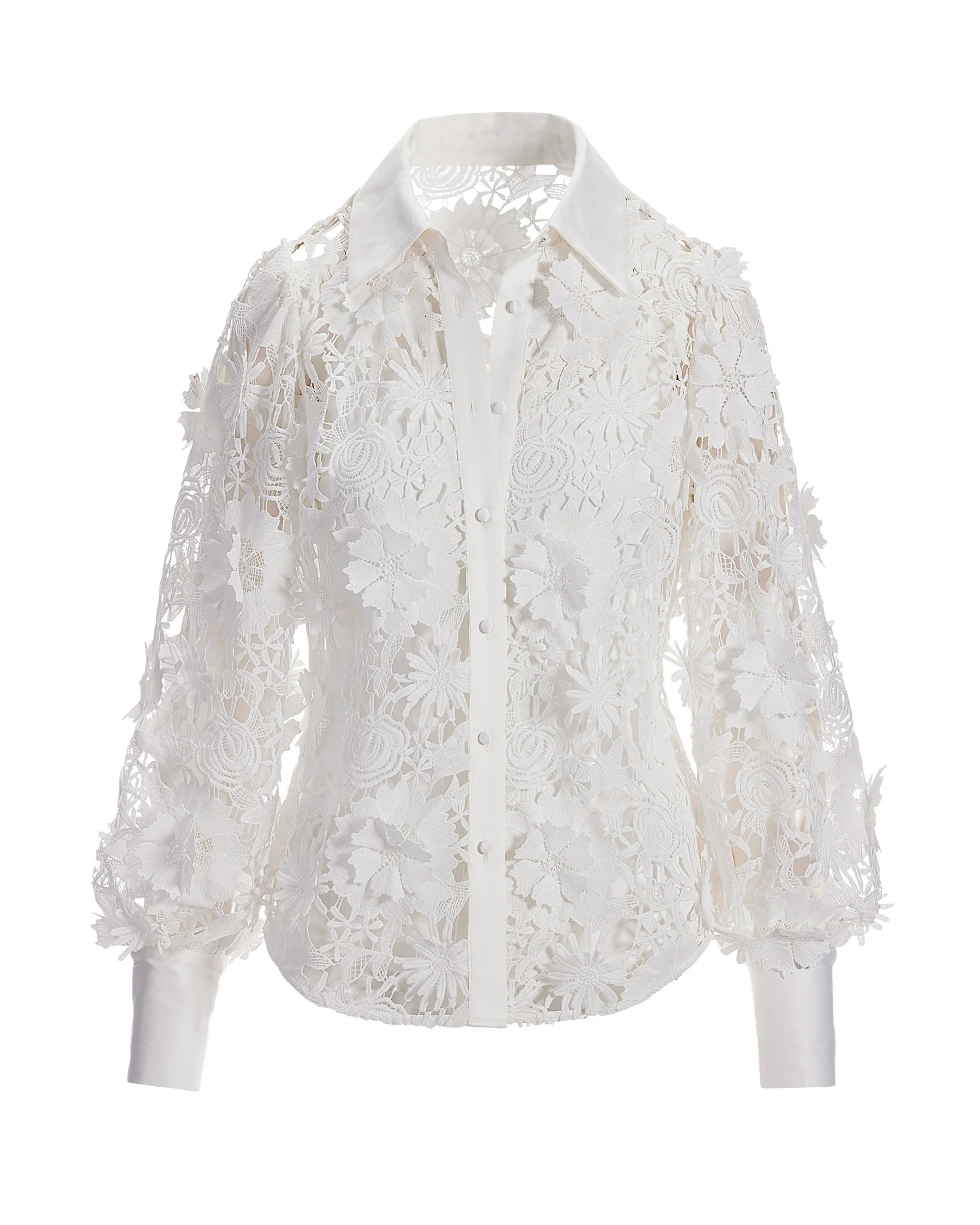 3D Floral Lace Victoria Chic Drama Sleeve Shirt White - Futureuc