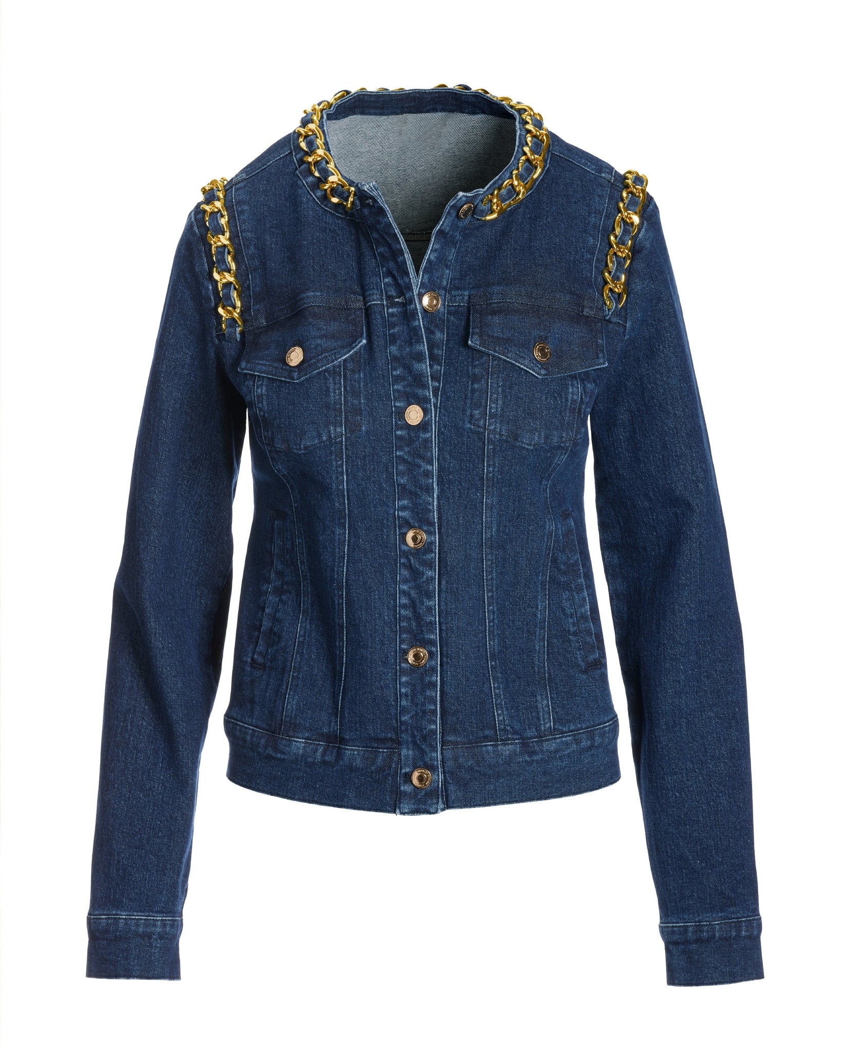 Chain Detail Chic Denim Jacket Dark Wash - Futureuc