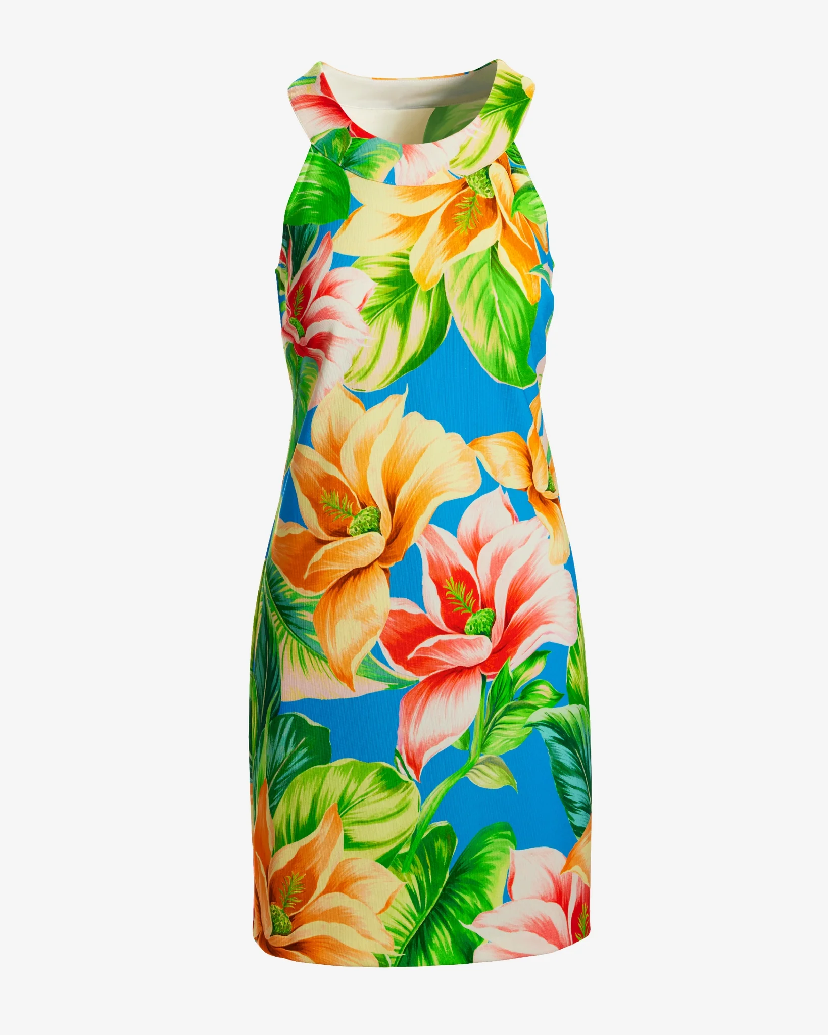 Beyond Travel Halter Print Short Dress Blue Multi - Futureuc