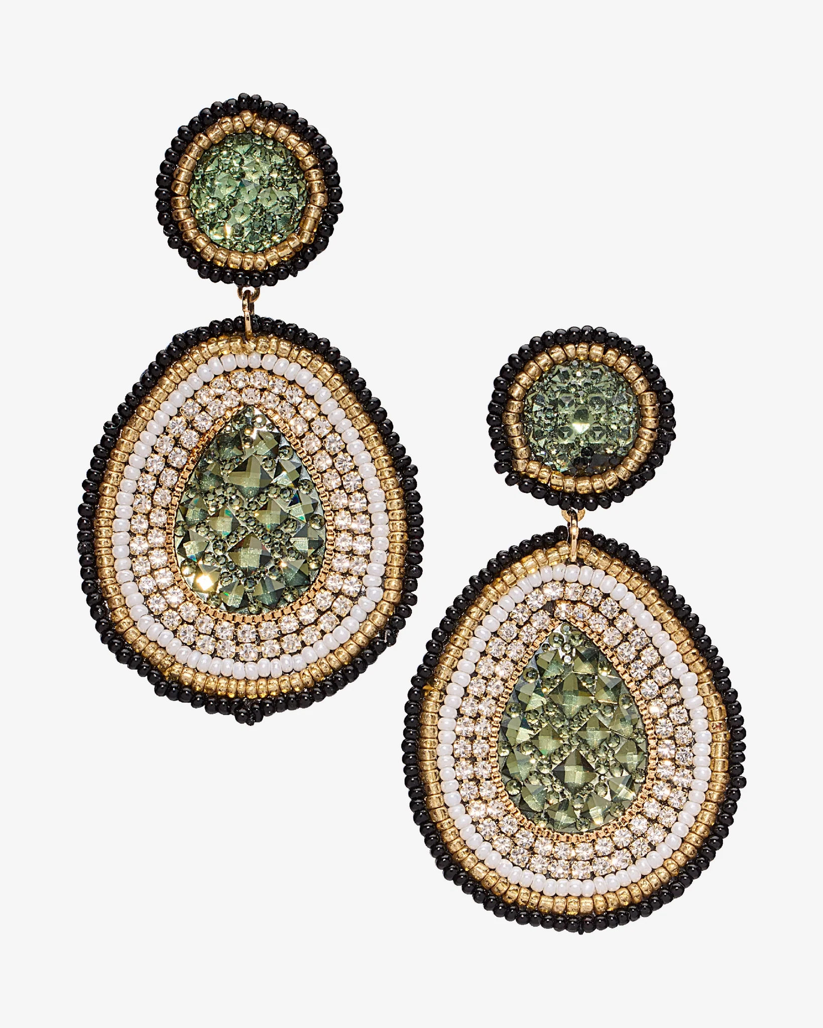 Beaded Stone Tear Drop Earring Olive - Futureuc
