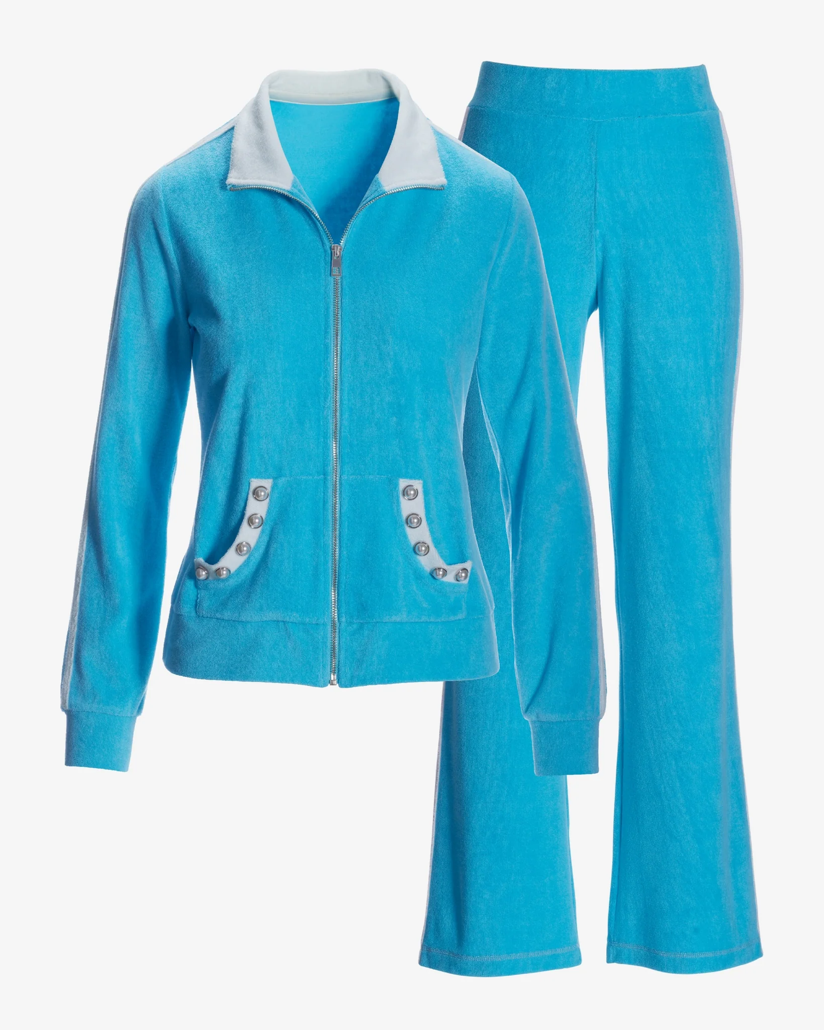 Beach Terry Pearl Jacket and Pant Set Splash Blue - Futureuc