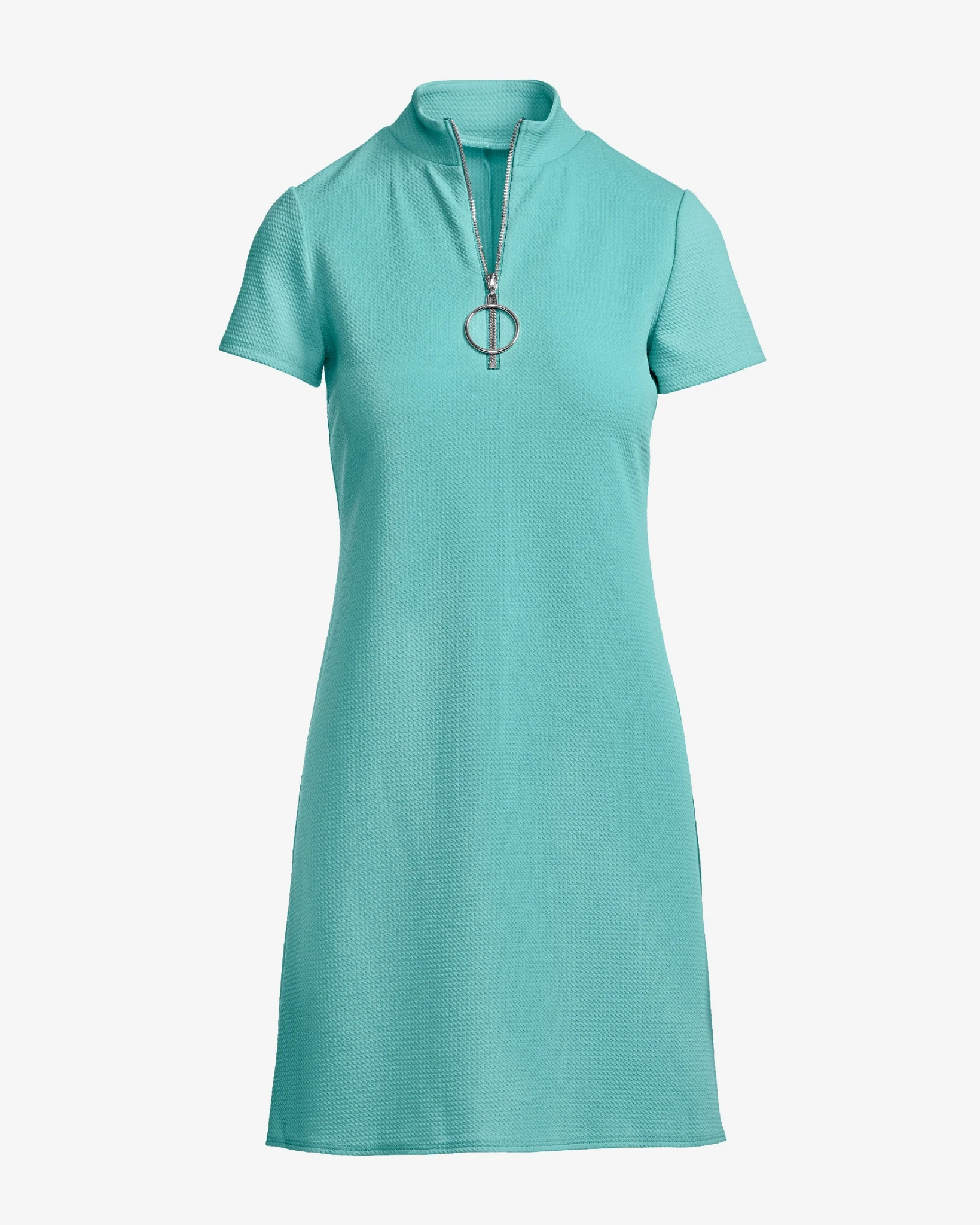 Zip Up Short Sleeve Shift Dress Aqua Splash - Futureuc